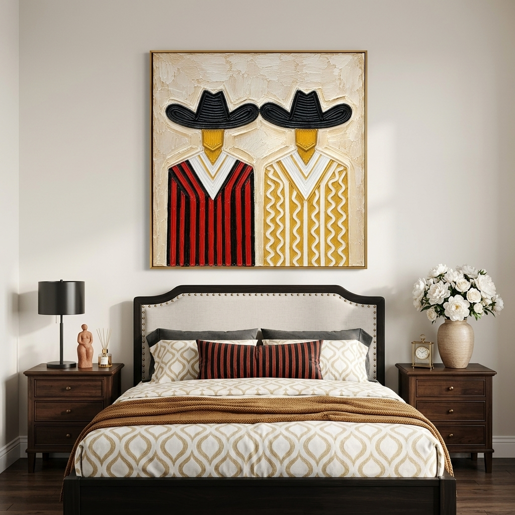 "Western Companions" – Dual Cowboy Textured Oil Painting in Red and Gold
