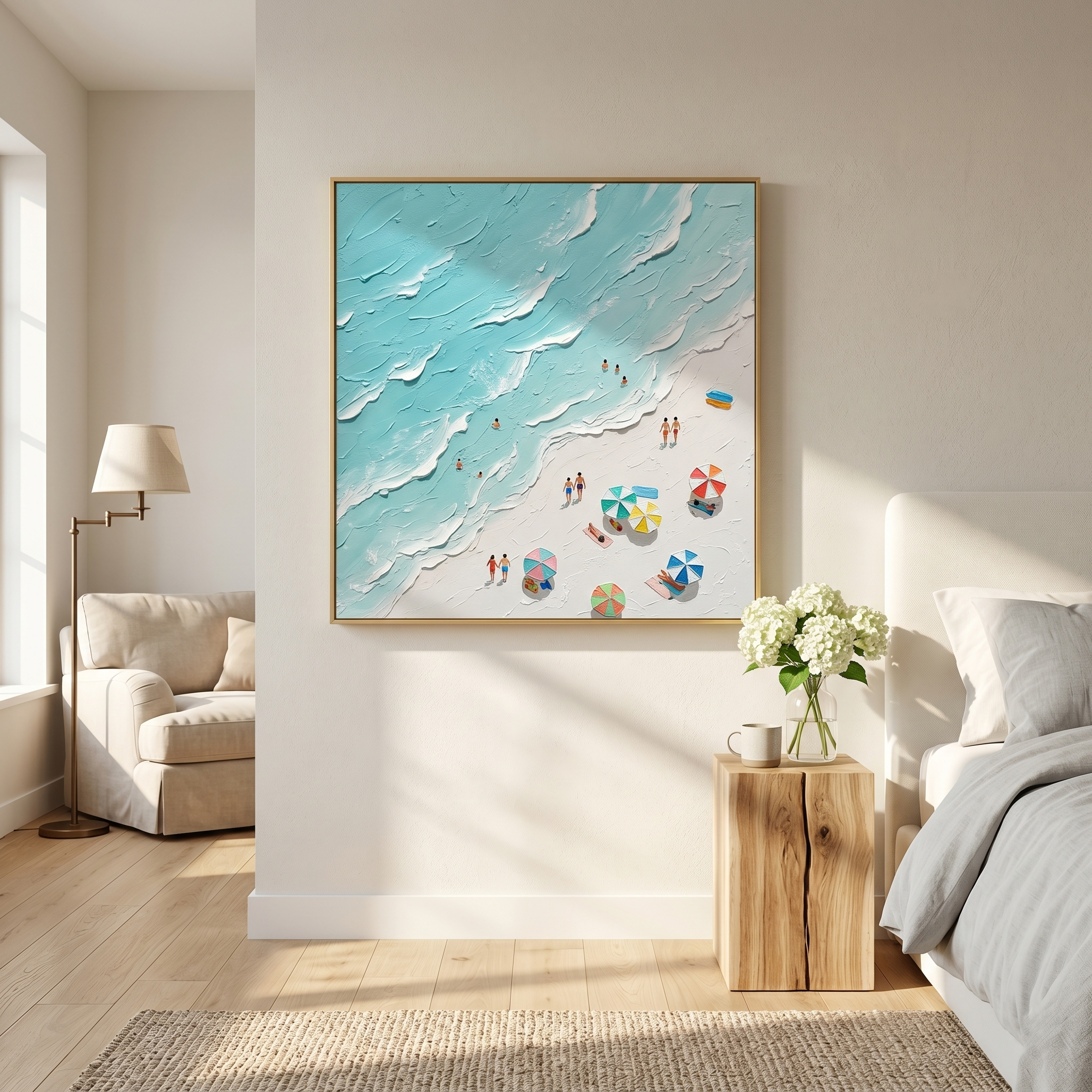 "Beachside Joy" – Coastal Beach Scene Textured Oil Painting
