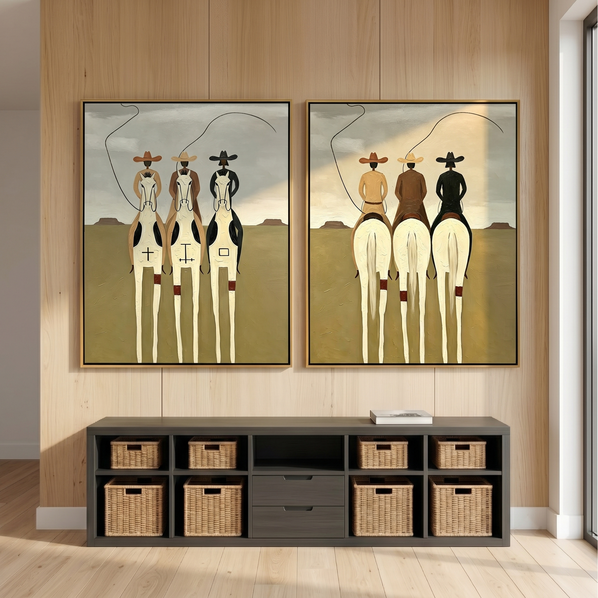 “Riders of the Open Plain” – Western Cowboy Equestrian Oil Painting Set