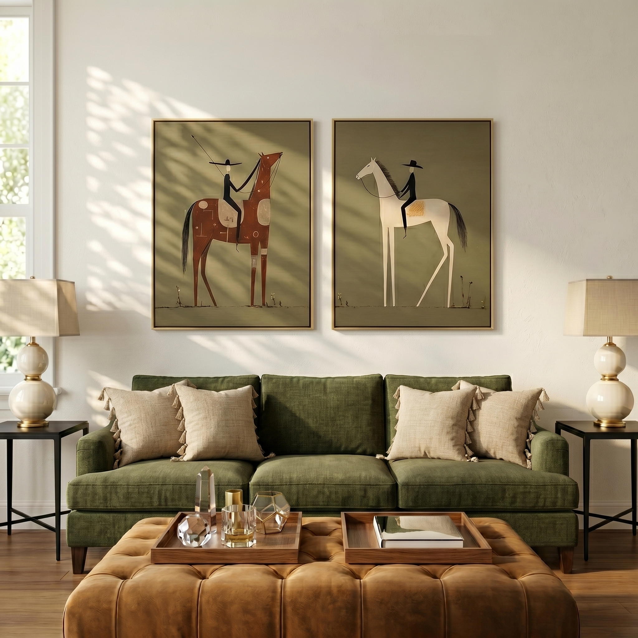 “Prairie Pilgrims” – Primitive Equestrian Oil Painting Set