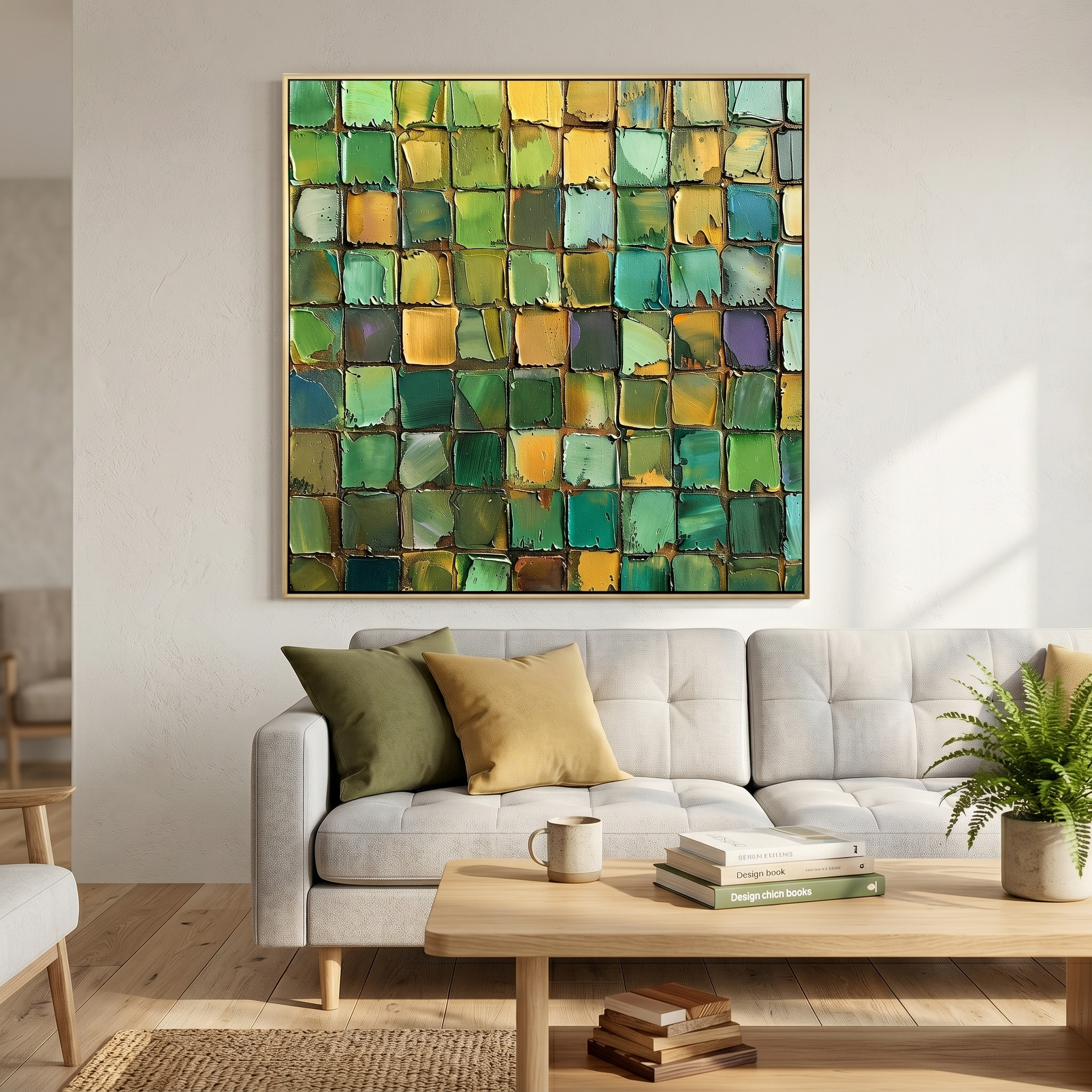 "Verdant Mosaic" – Green Gold Textured Abstract Painting