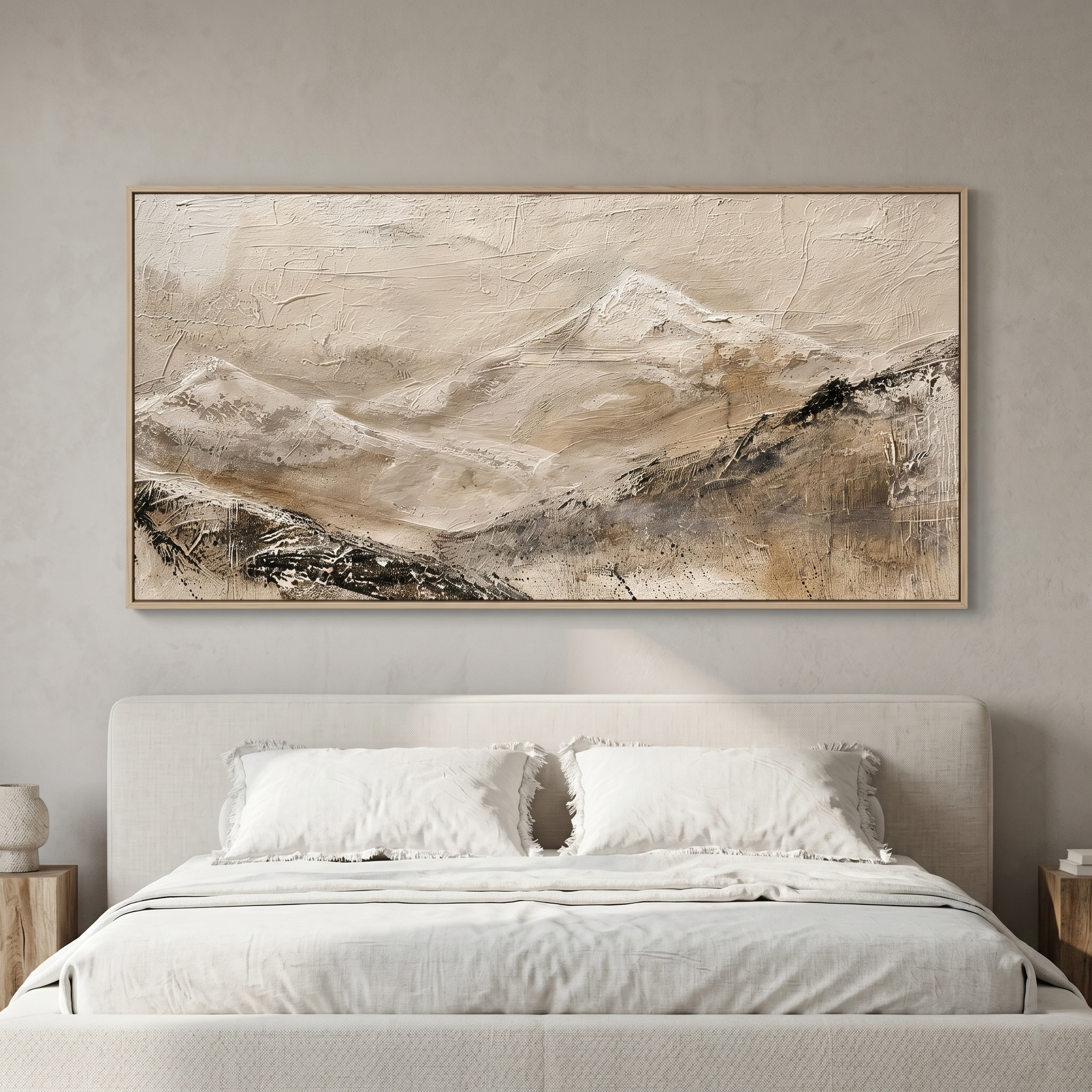 “Silent Mountain Trace” – Wabi-Sabi Beige Abstract Landscape Hand-Painted Canvas Art