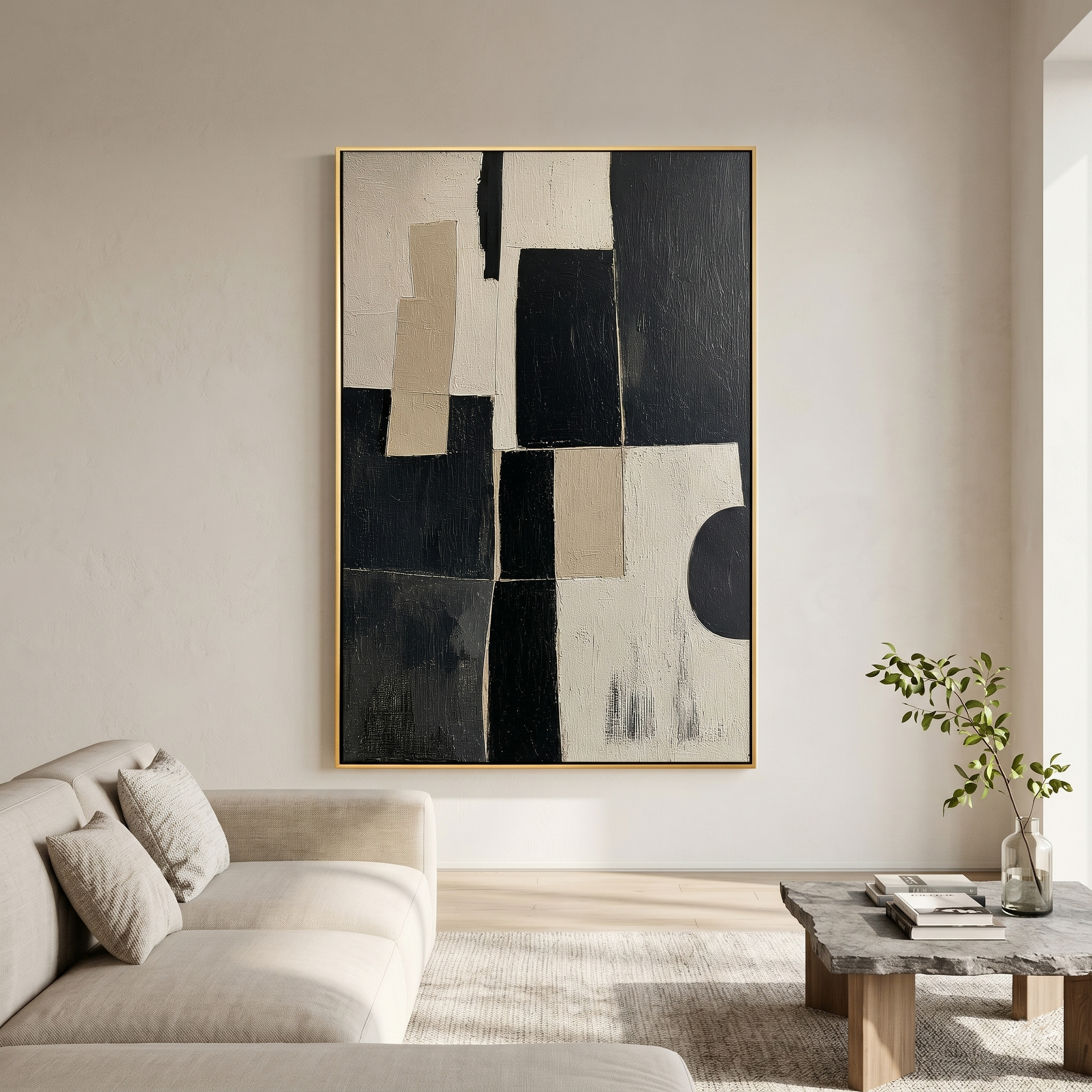 "Monochrome Structure" – Black White Geometric Abstract Painting