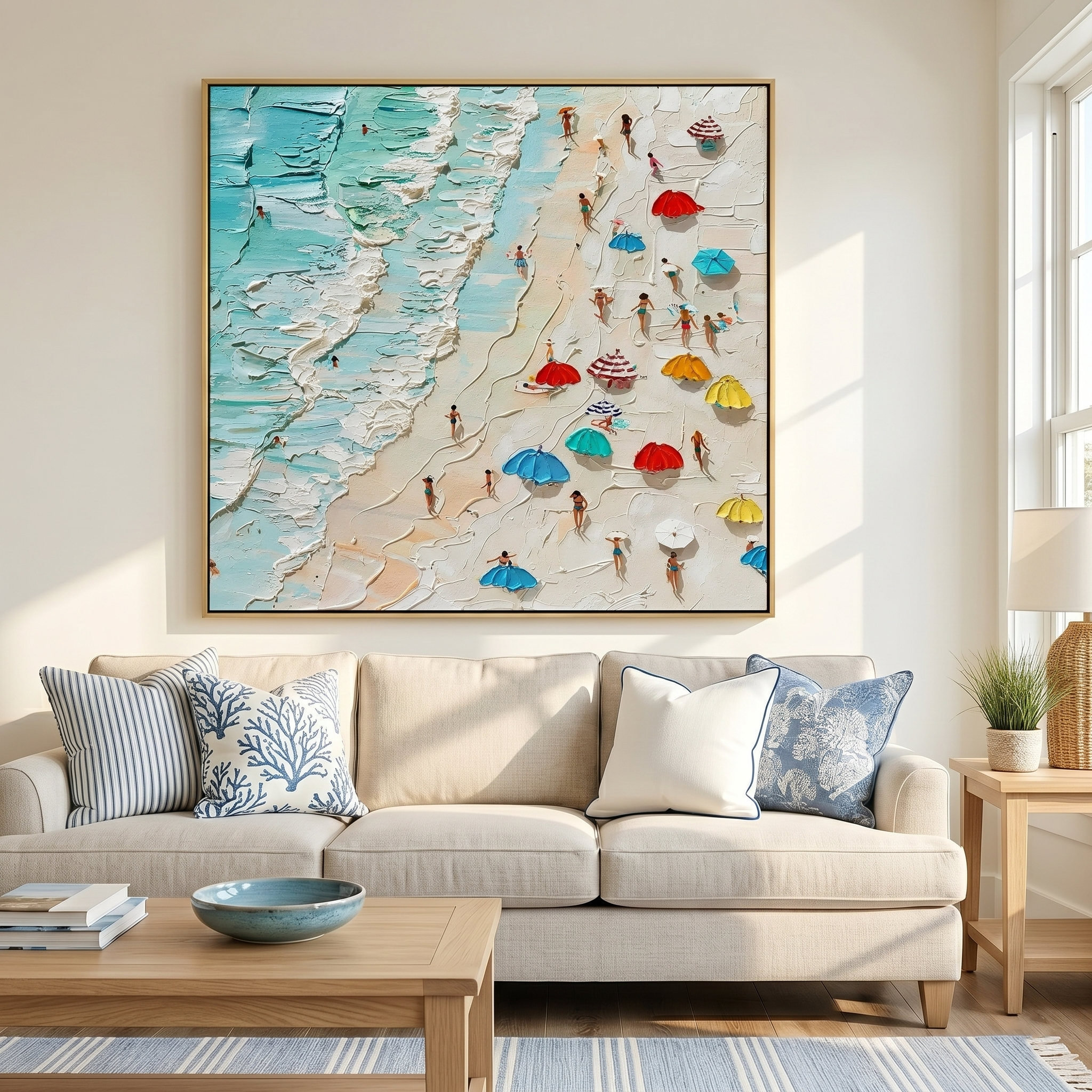 "Beachside Joy" – Coastal Beach Scene Textured Oil Painting