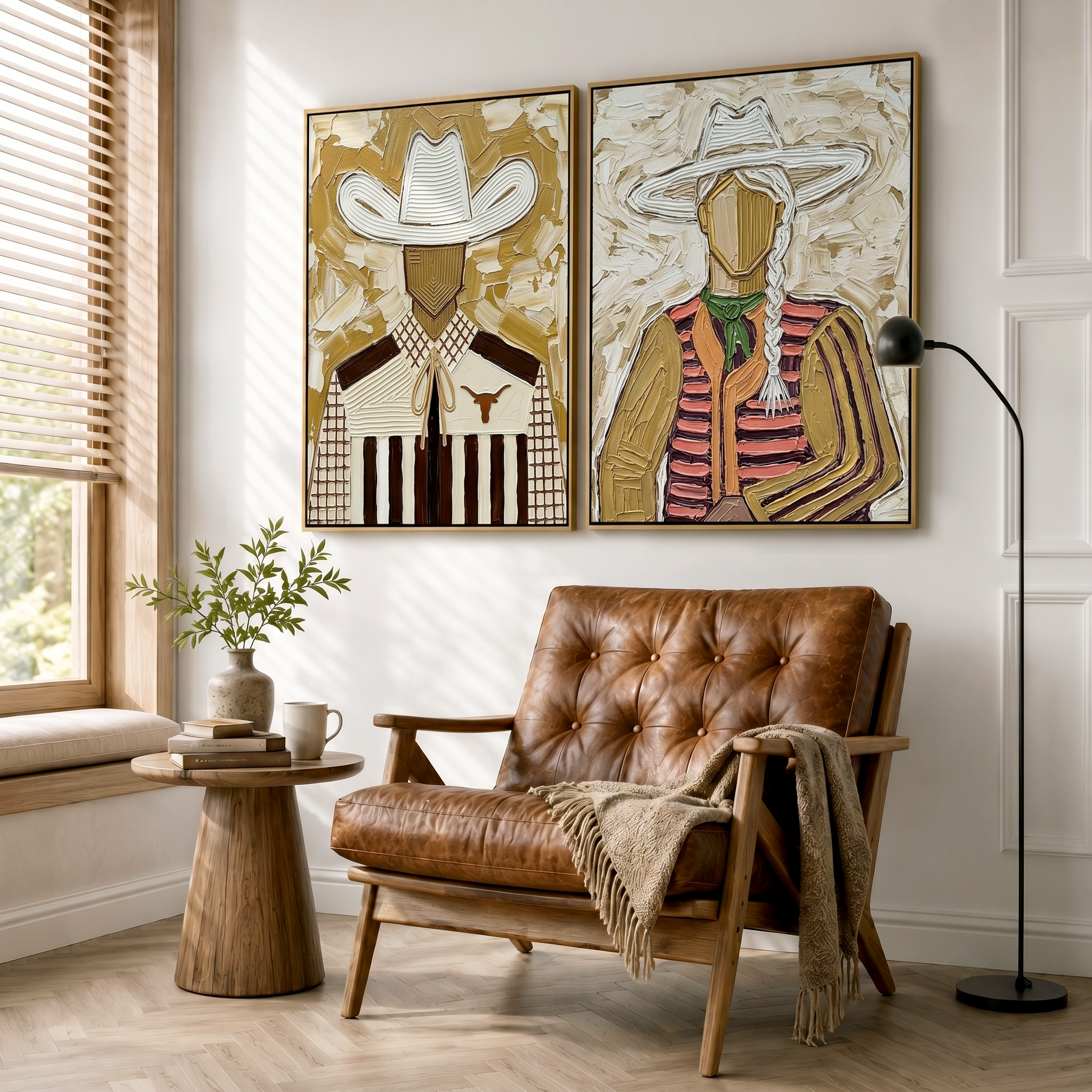 “Prairie Spirits” – Textured Southwestern Cowboy Oil Painting Set