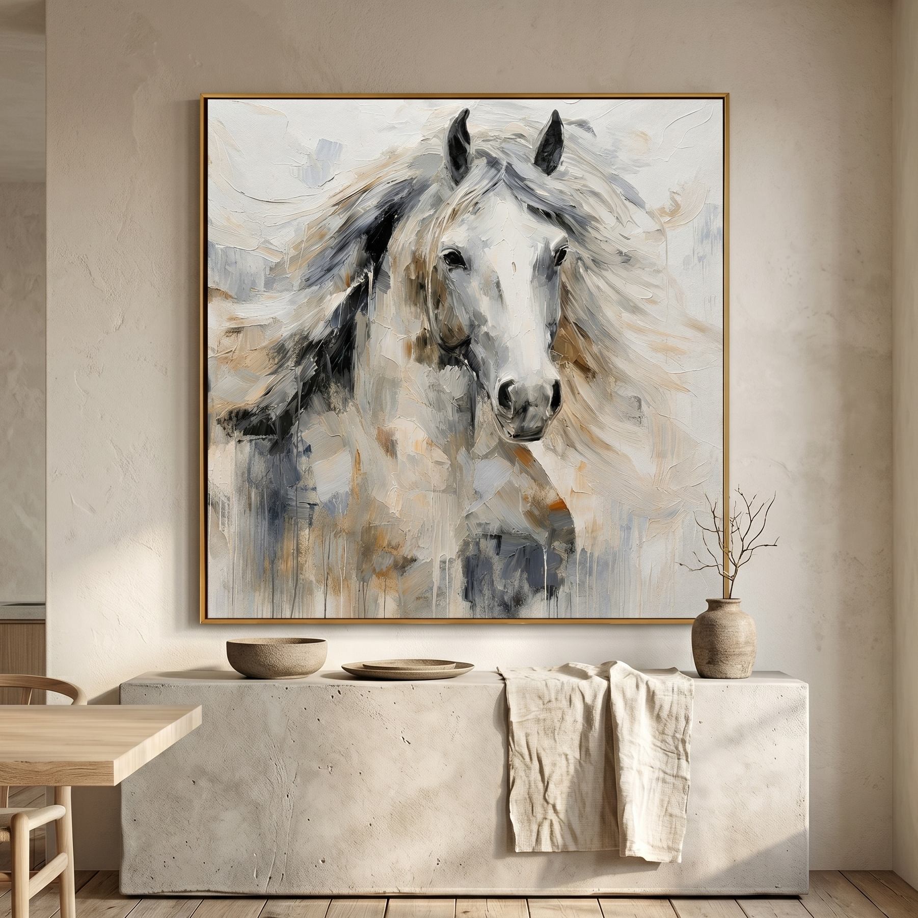 "Noble Spirit" – White Horse Textured Oil Painting