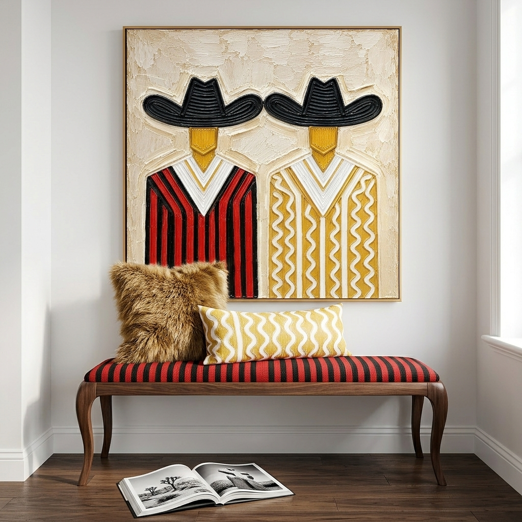 "Western Companions" – Dual Cowboy Textured Oil Painting in Red and Gold