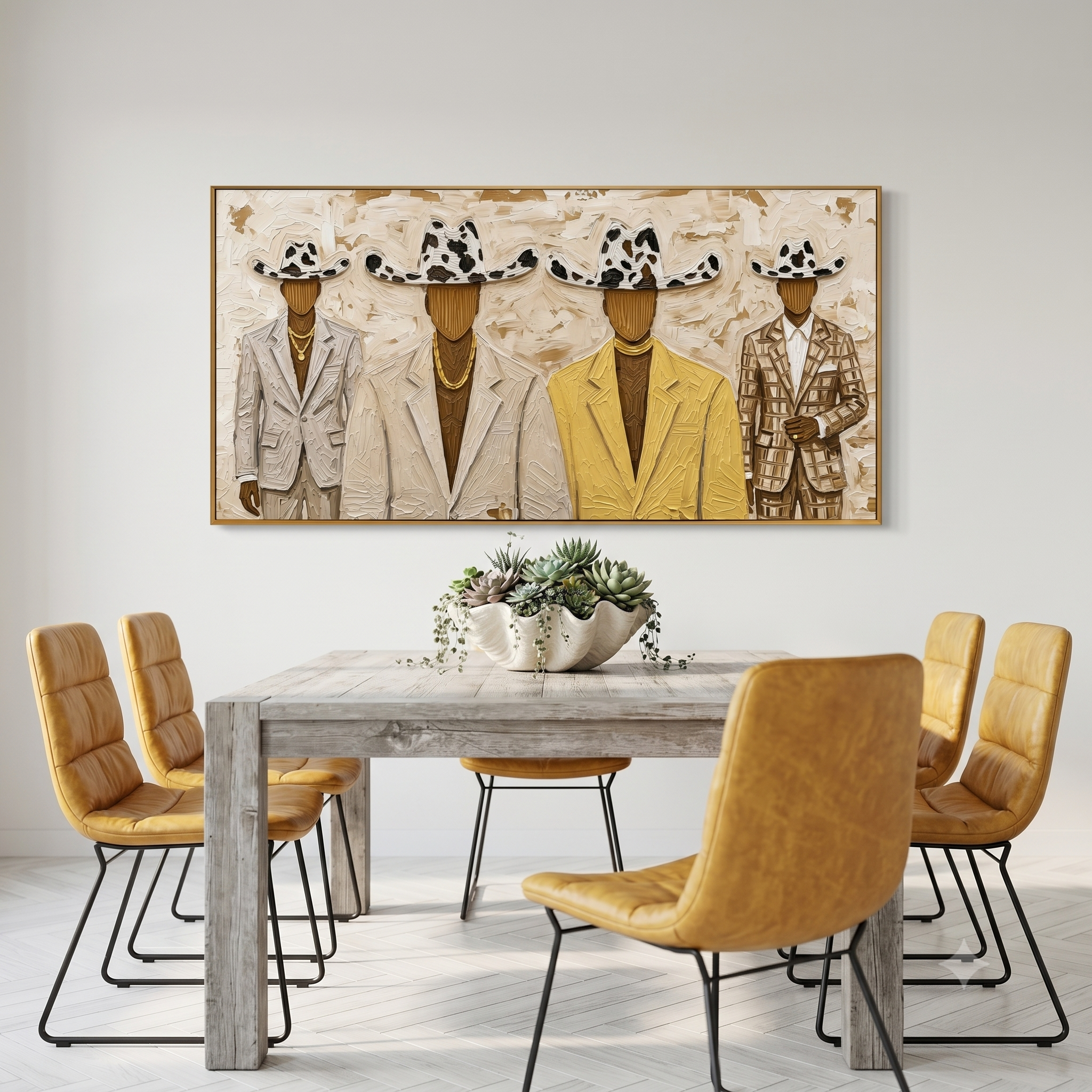 “The Gilded Ranchmen” – Western Cowboy Suit Impasto Oil Painting