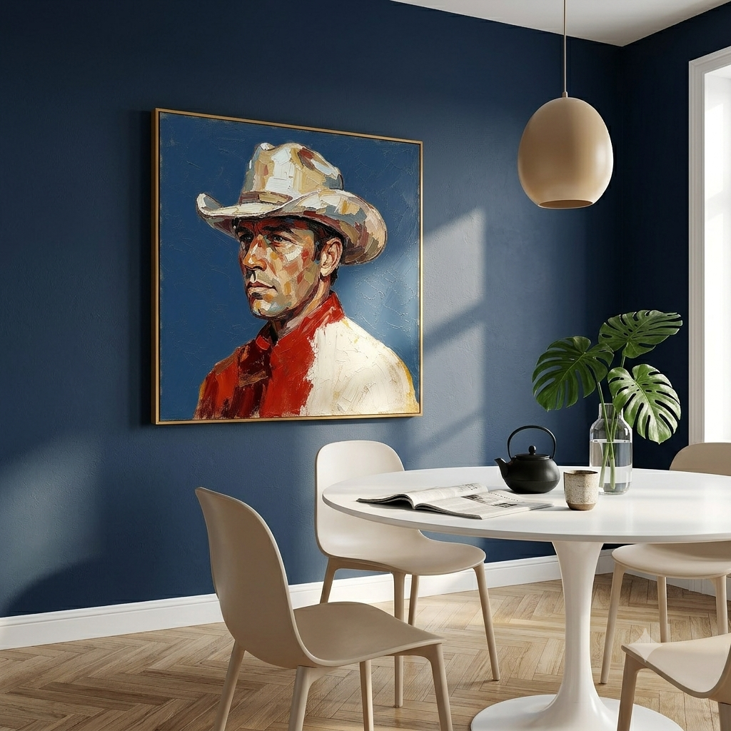"Silent Rider" – Western Cowboy Portrait Textured Oil Painting