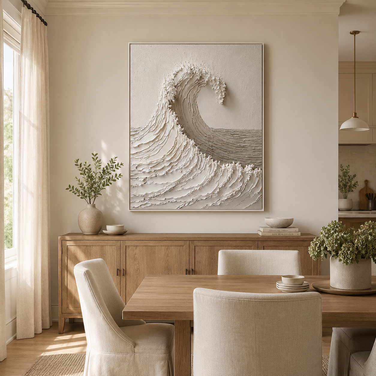 "White Tide Stillness" – Wabi Sabi Wave Textured Oil Painting