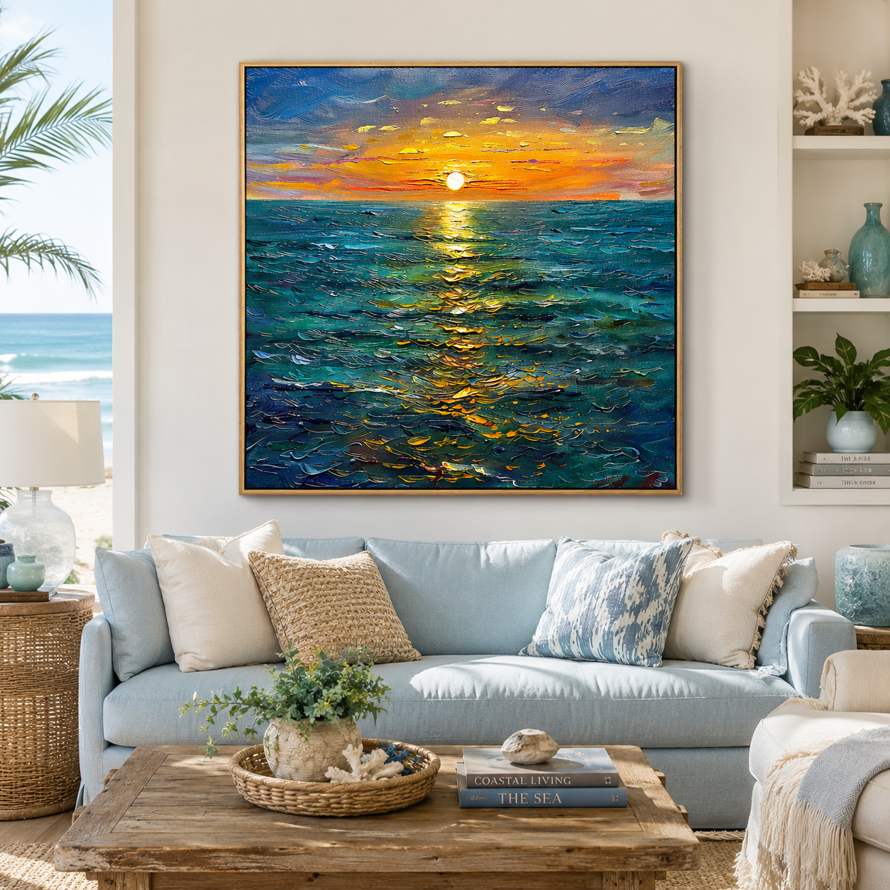 "Golden Horizon" – Ocean Sunset Textured Oil Painting