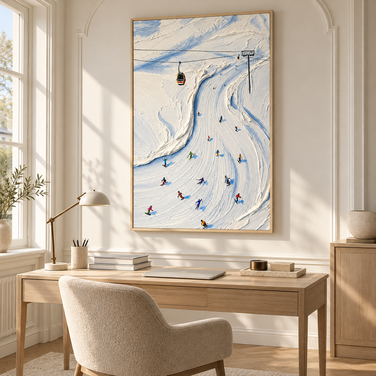 "Alpine Motion" – Textured Impasto Ski Resort Canvas Painting