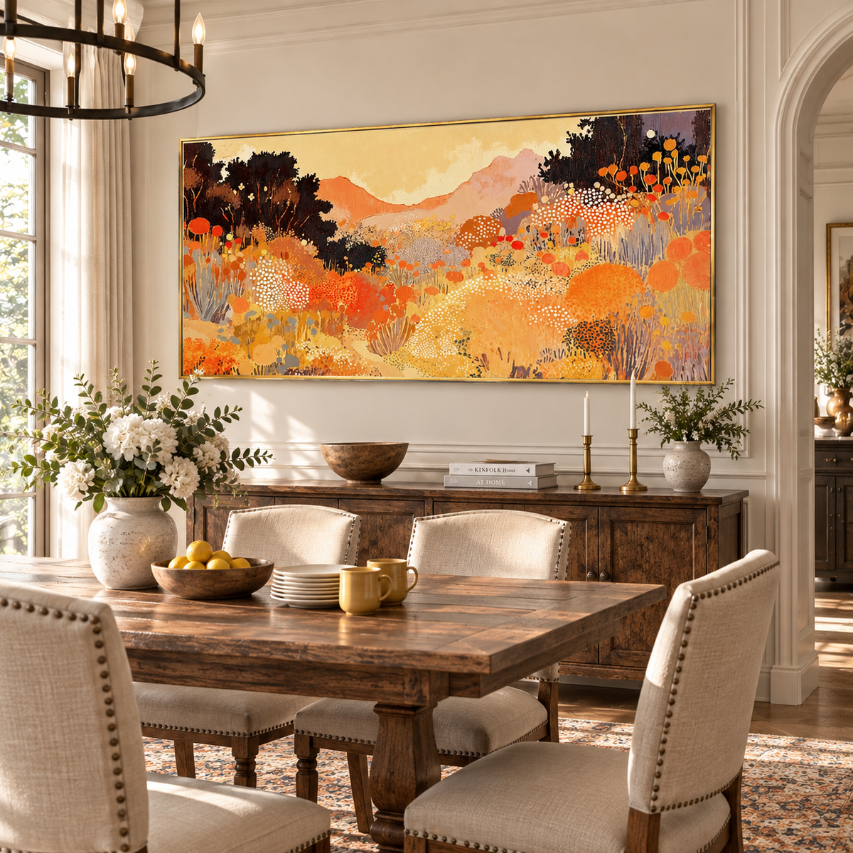 "Golden Meadow" – Post-Impressionist Warm Floral Landscape Acrylic Painting
