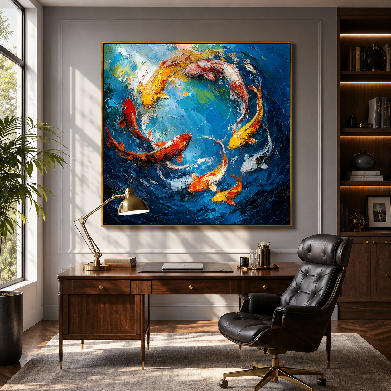 "Prosperity Current" – Colorful Koi Fish Textured Oil Painting