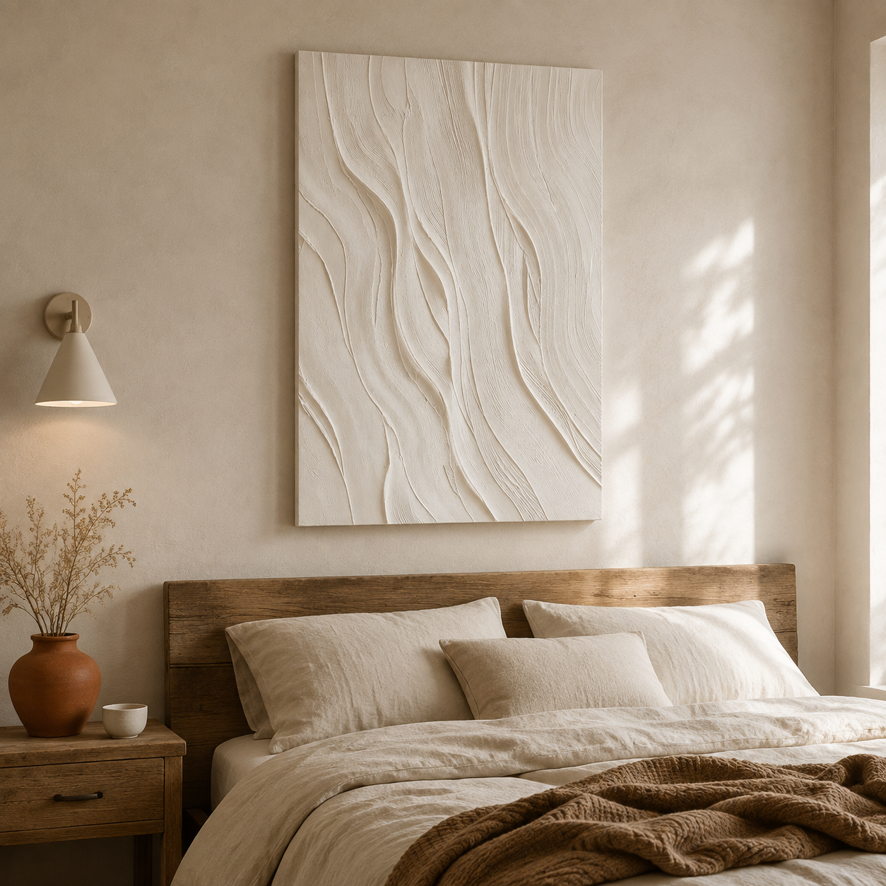 "Silent Rhythms" – Minimalist White Plaster Relief Abstract Painting
