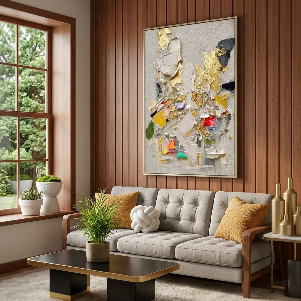 "Golden Bloom Fragments" – Colorful Textured Abstract Painting