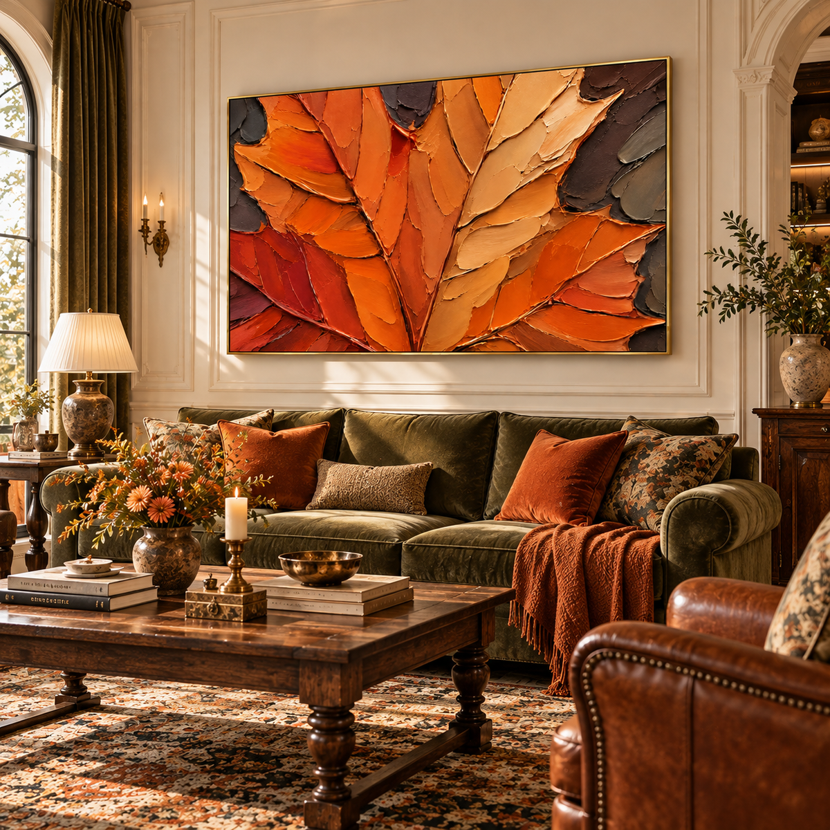 "Golden Autumn Leaf" – Wabi-Sabi Textured Impasto Oil Painting