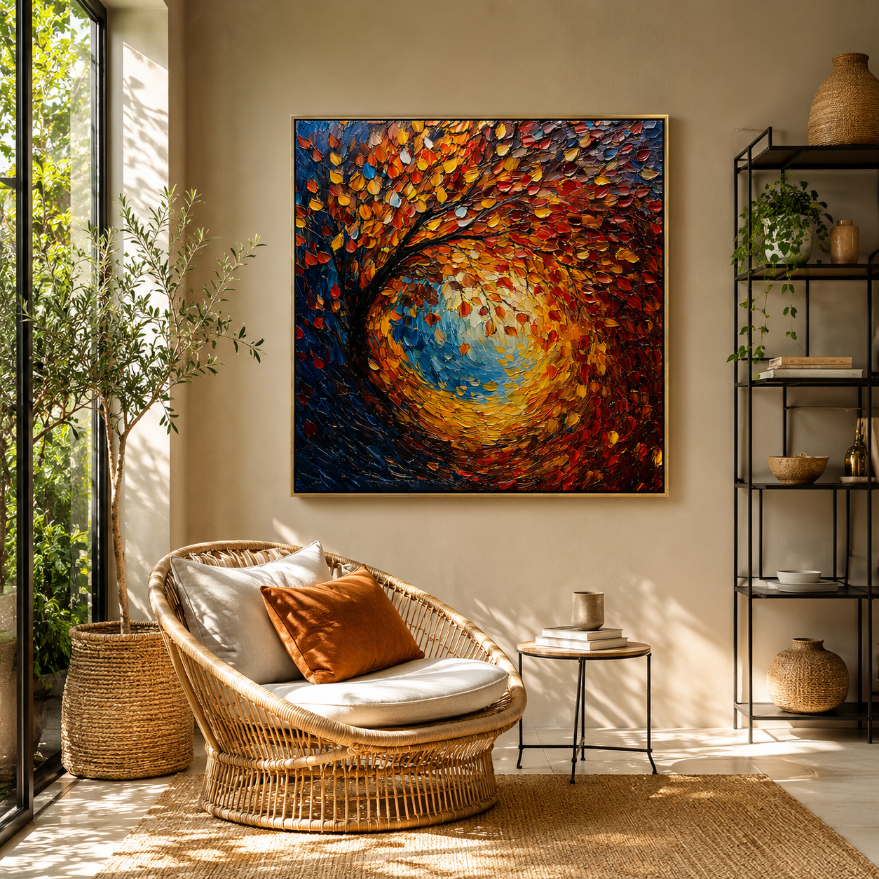 "Autumn Radiance" – Colorful Tree Landscape Textured Oil Painting