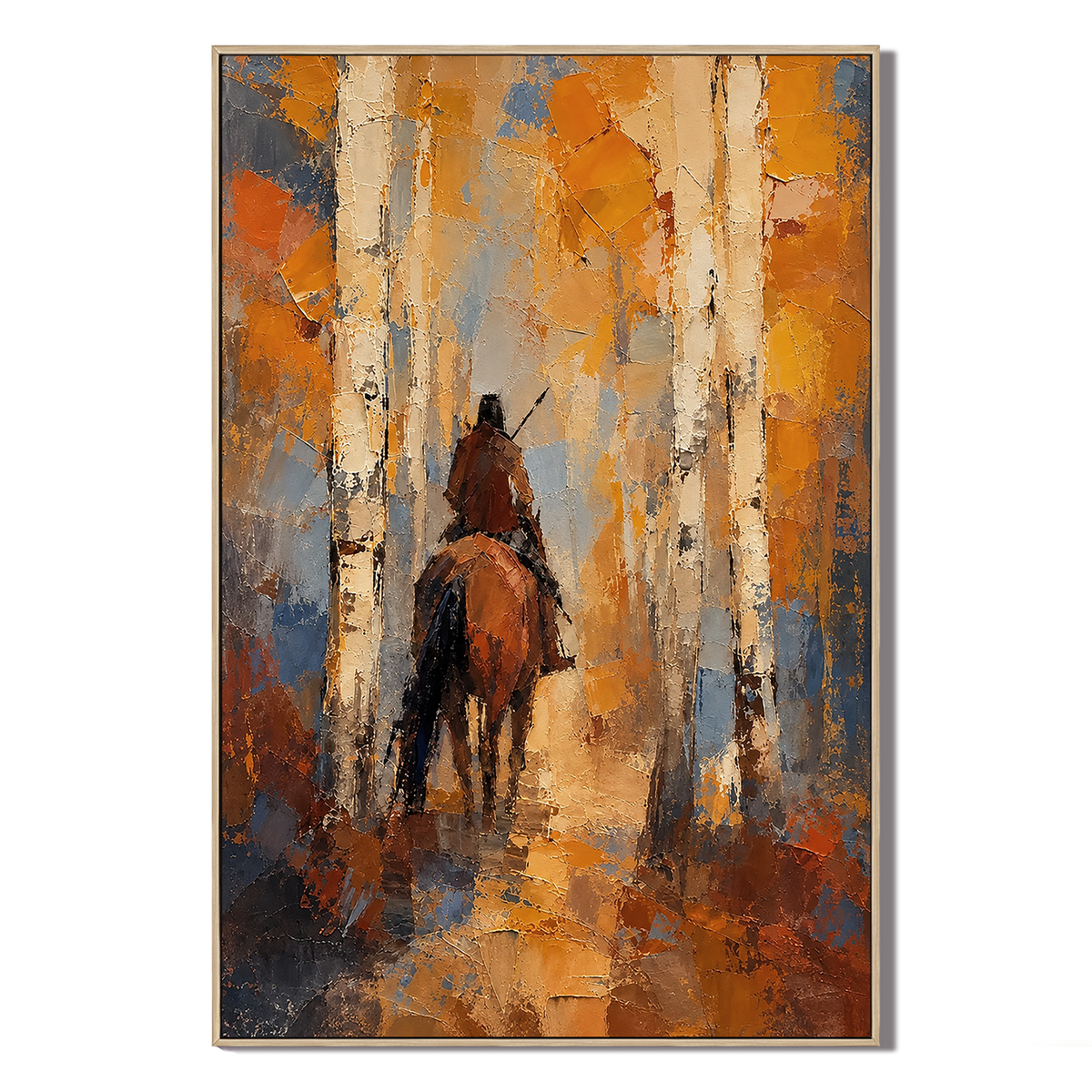 "Golden Birch Passage" – Autumn Aspen Forest Rider Impasto Oil Painting