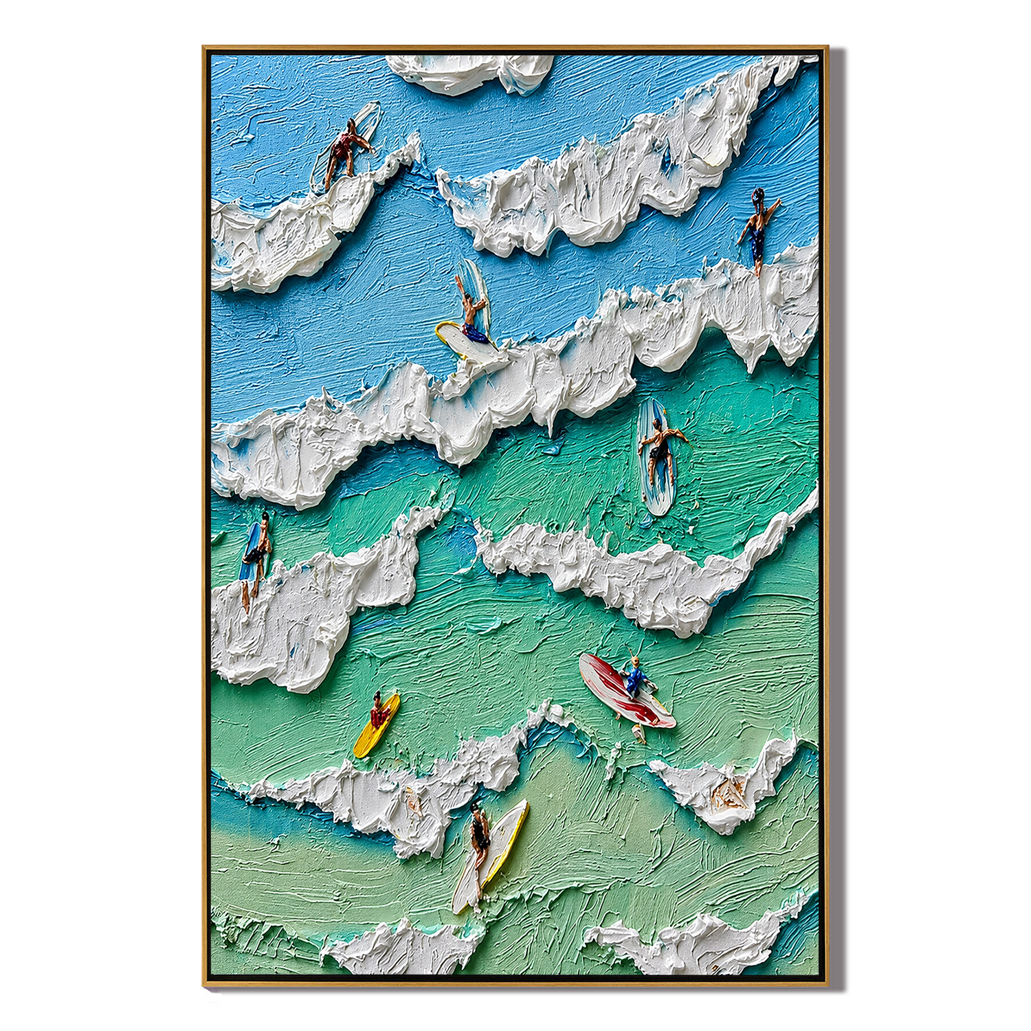 “Surfing the Summer Tide” – Coastal Surfer Impasto Oil Painting