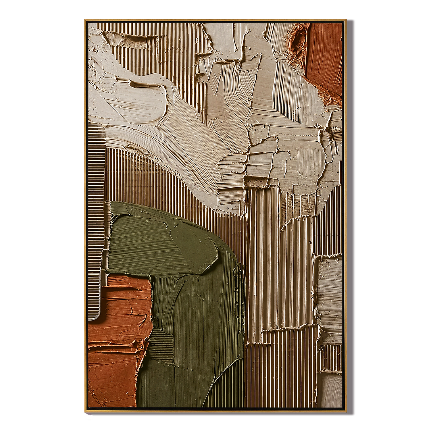 "Earthen Facade" – Olive Green Terracotta Textured Abstract Painting