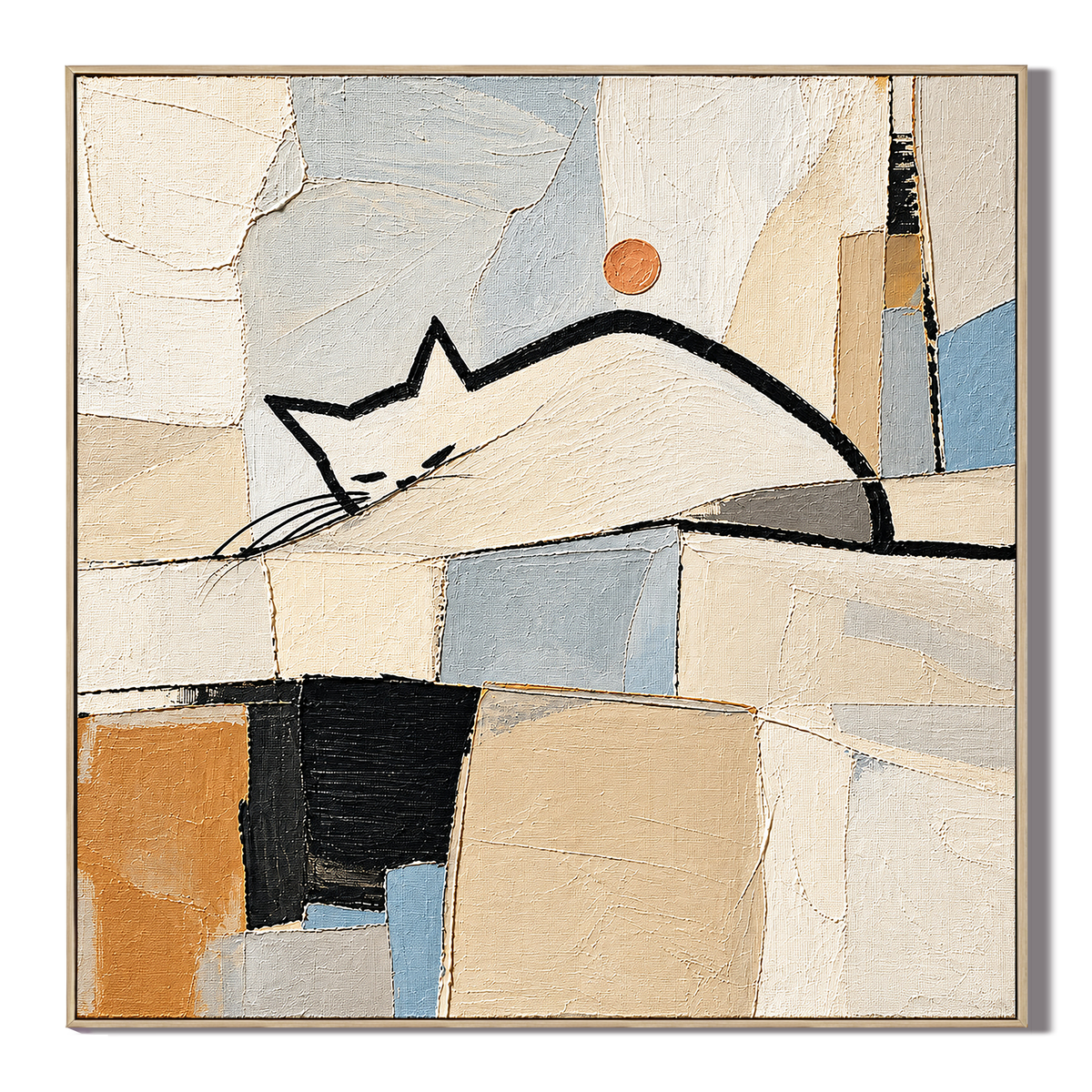 "Feline Slumber" – Modern Minimalist Geometric Abstract Oil Painting
