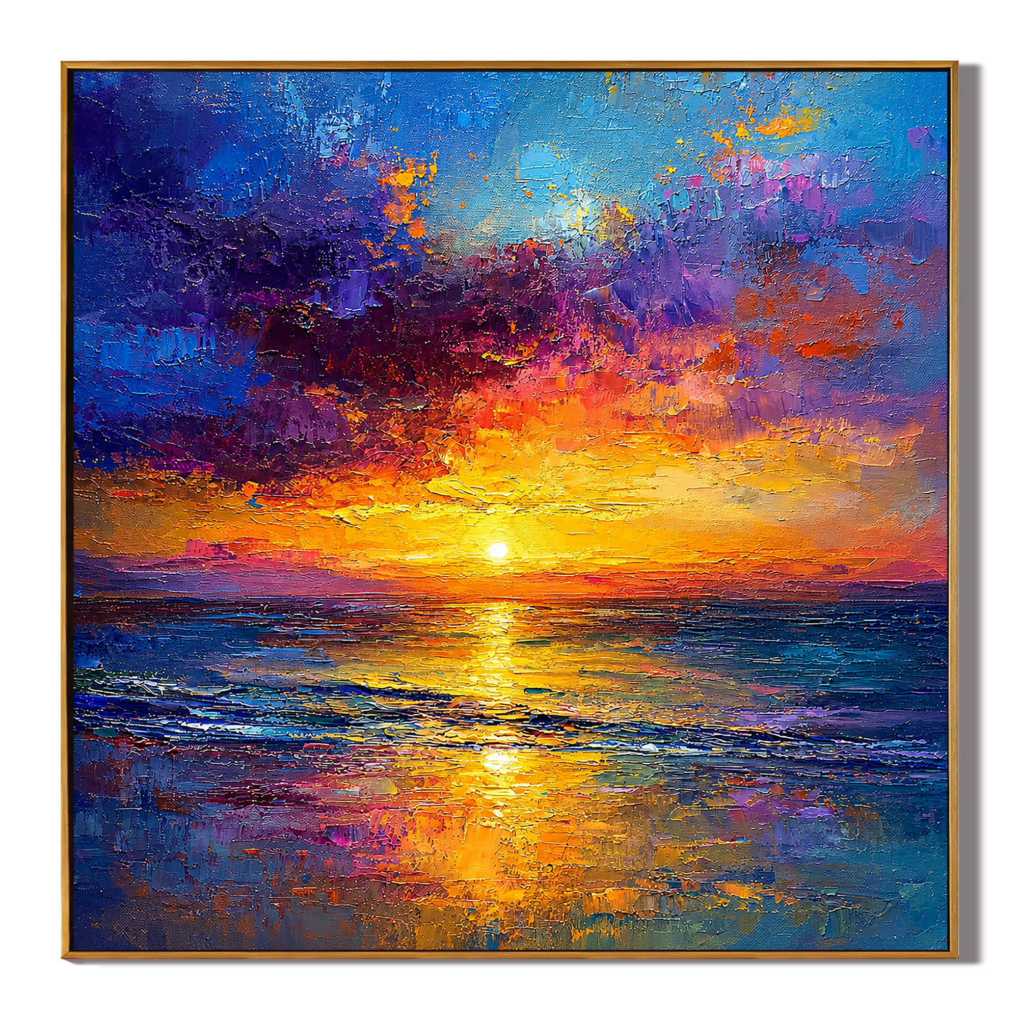 "Sunset Reverie" – Colorful Ocean Sunset Textured Oil Painting