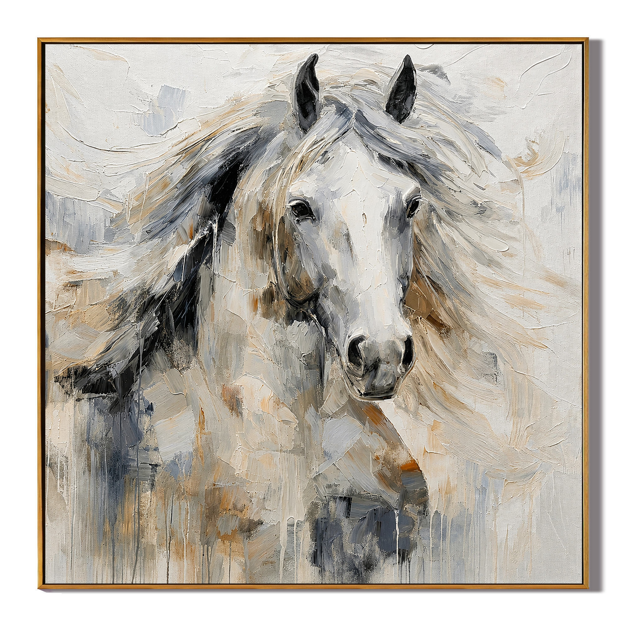 "Noble Spirit" – White Horse Textured Oil Painting