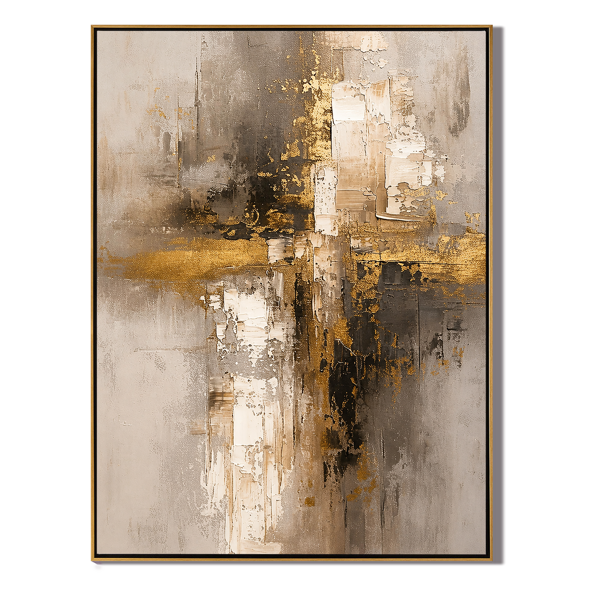 "Gilded Skyline" – Gold Gray Industrial Textured Abstract Painting