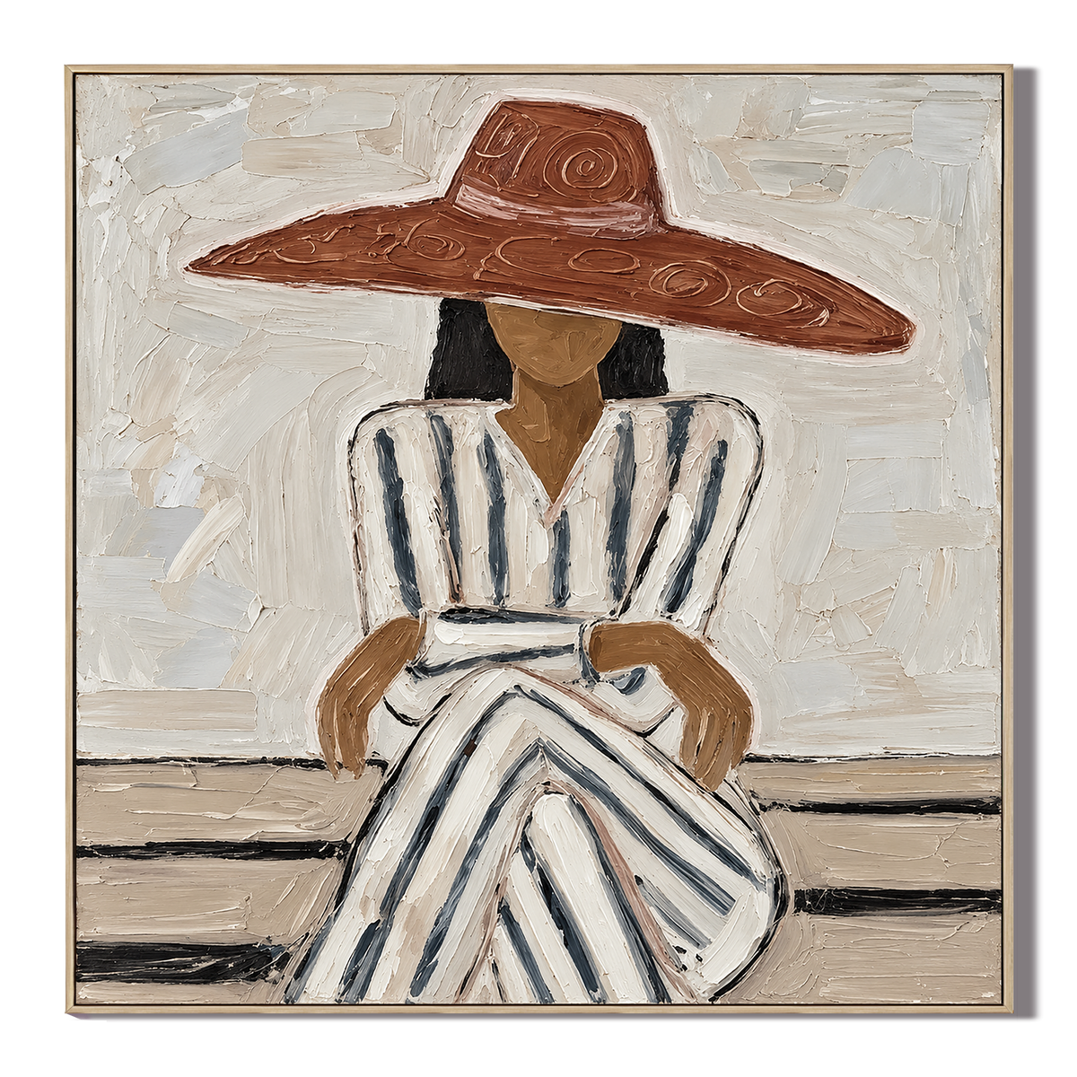"Sienna Serenity" – Earth Tone Striped Lady Impasto Oil Painting