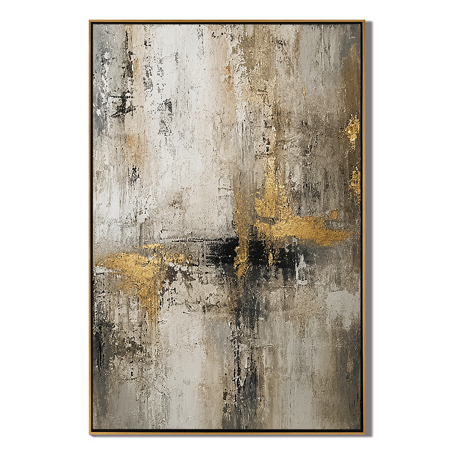 "Gilded Ruins" – Industrial Gold Gray Textured Abstract Painting