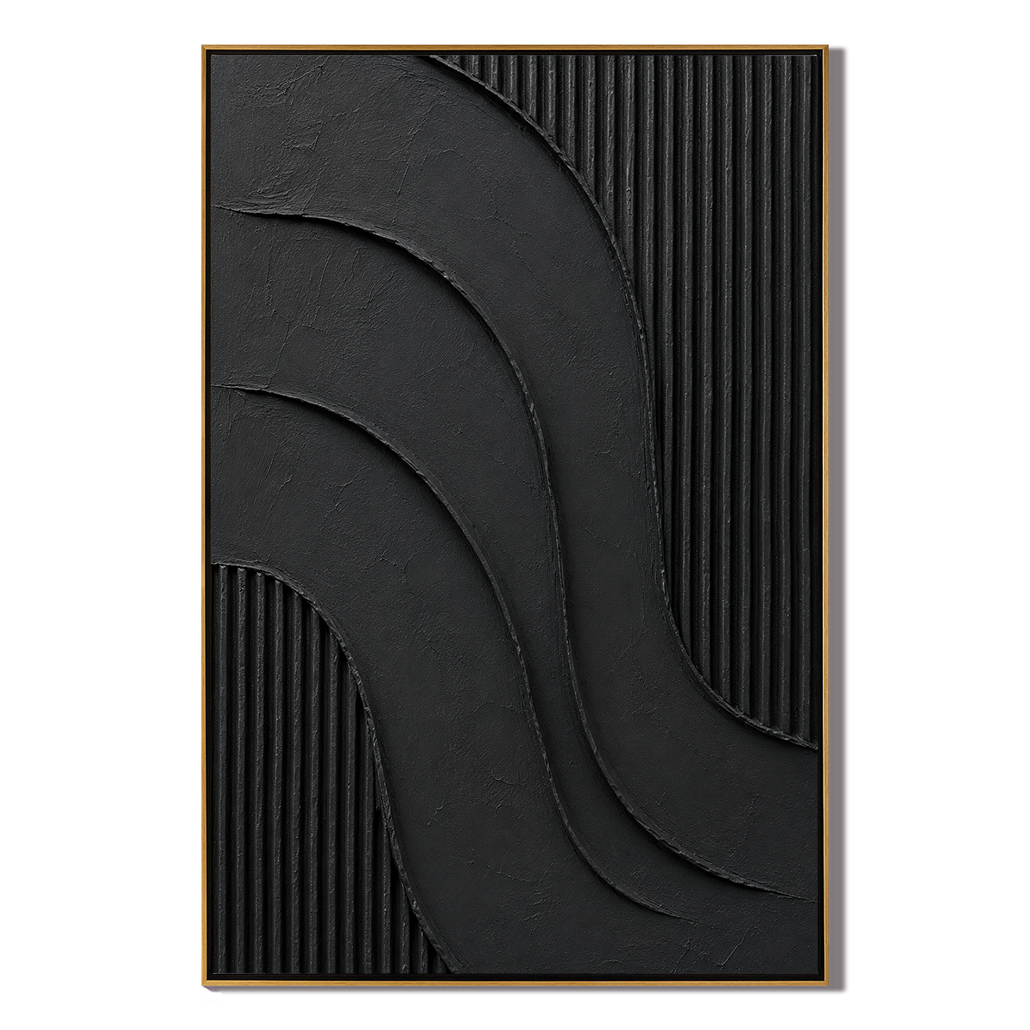 "Noir Current" – Black Wabi Sabi Abstract Textured Wall Art