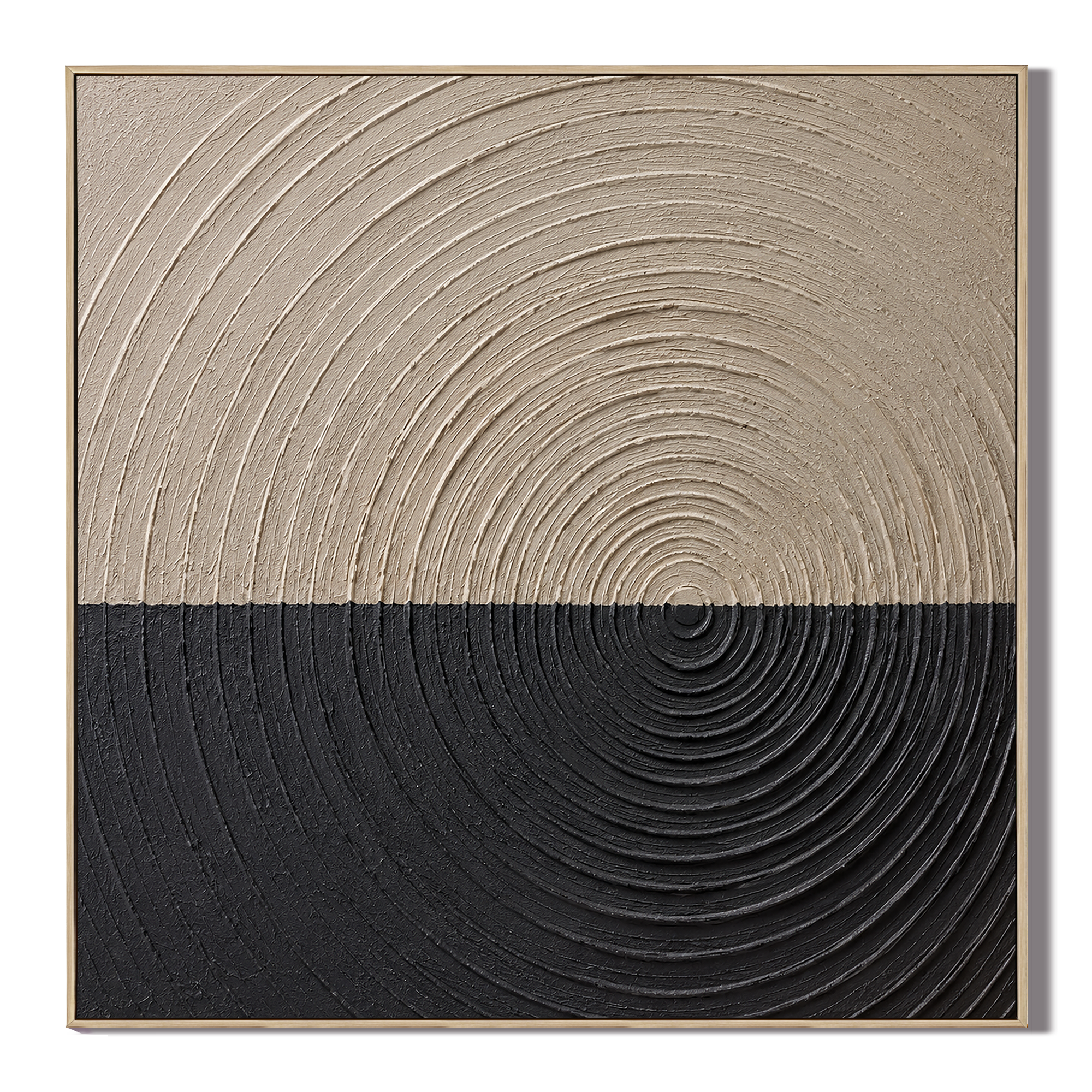 "Whispers of Time" – Wabi-Sabi Beige & Black Concentric Textured Acrylic Canvas