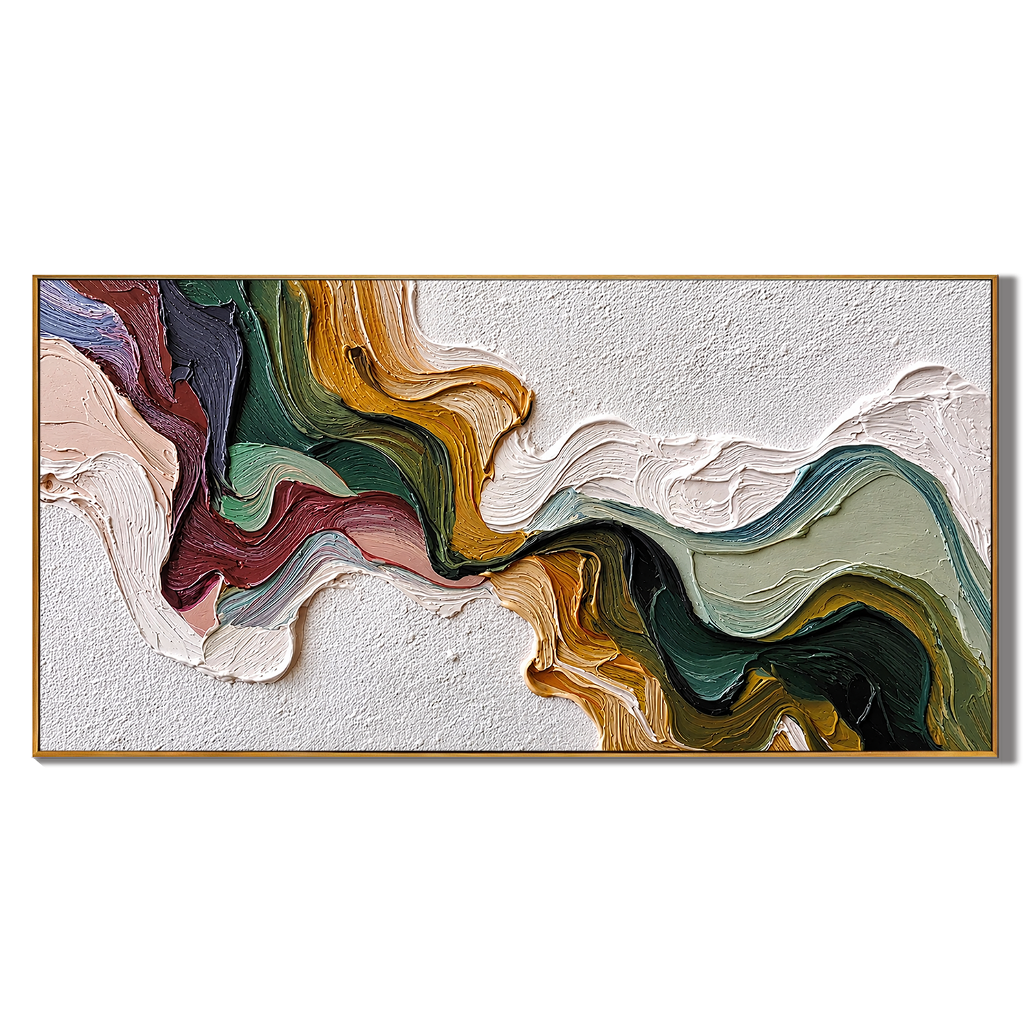 “Earthen Current” – Textured Abstract Impasto Painting in Olive Green and Ochre