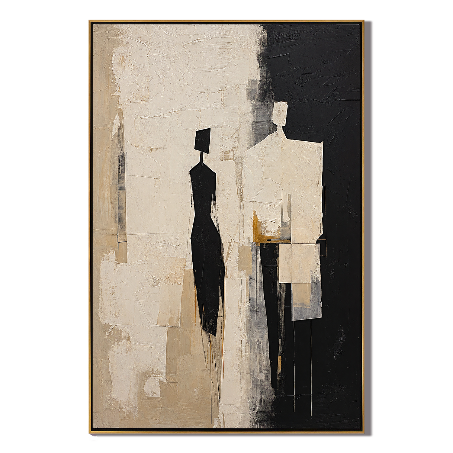 "Silent Companions" – Black White Abstract Figure Textured Painting