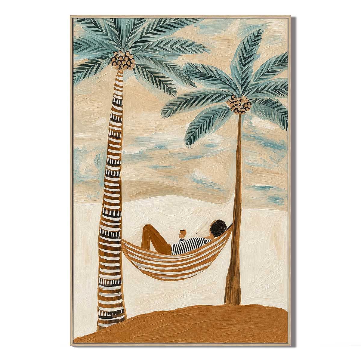 "Island Dream" – Textured Folk Art Style Tropical Palm Tree Hammock Painting