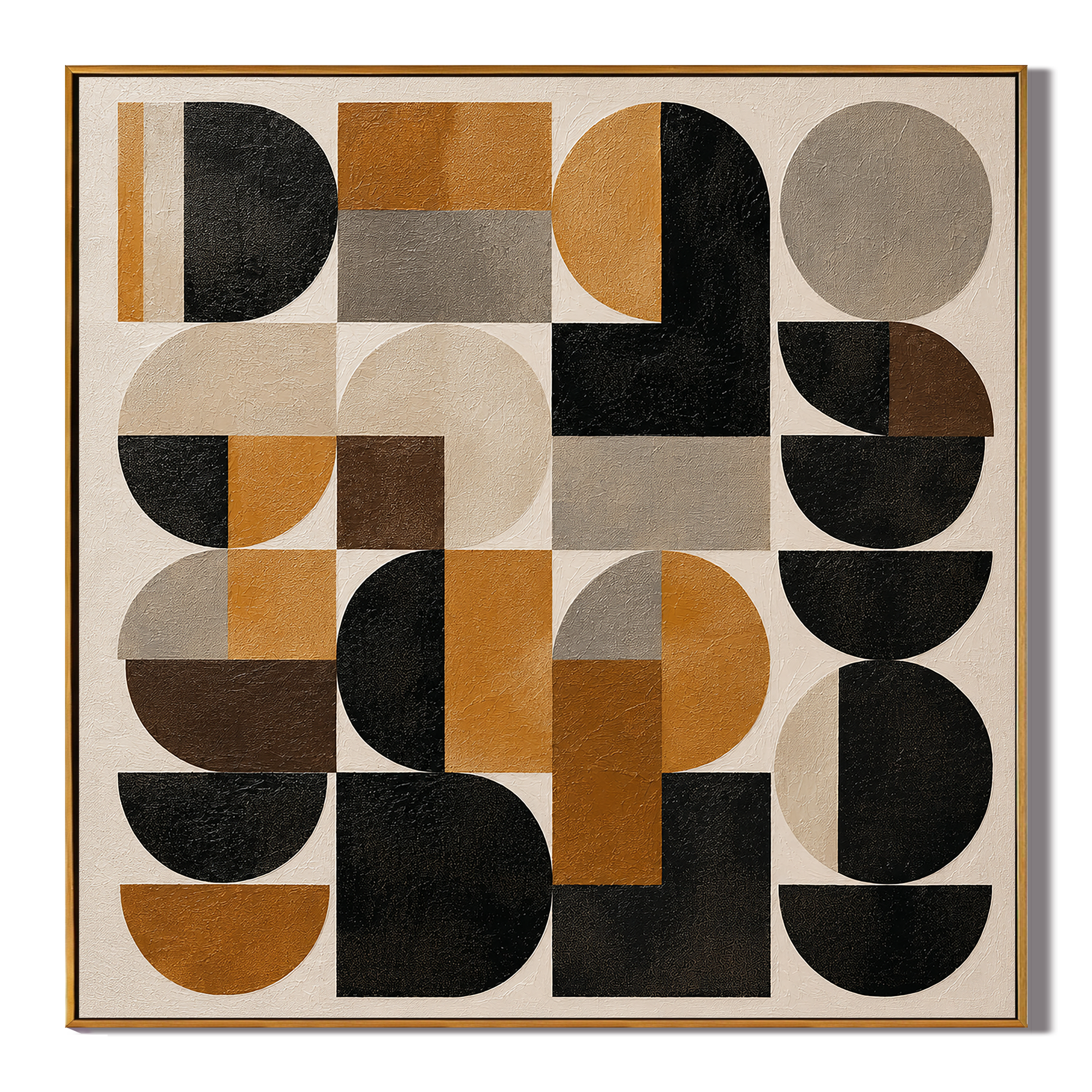 "Retro Geometry" – Bauhaus Black Mustard Abstract Painting