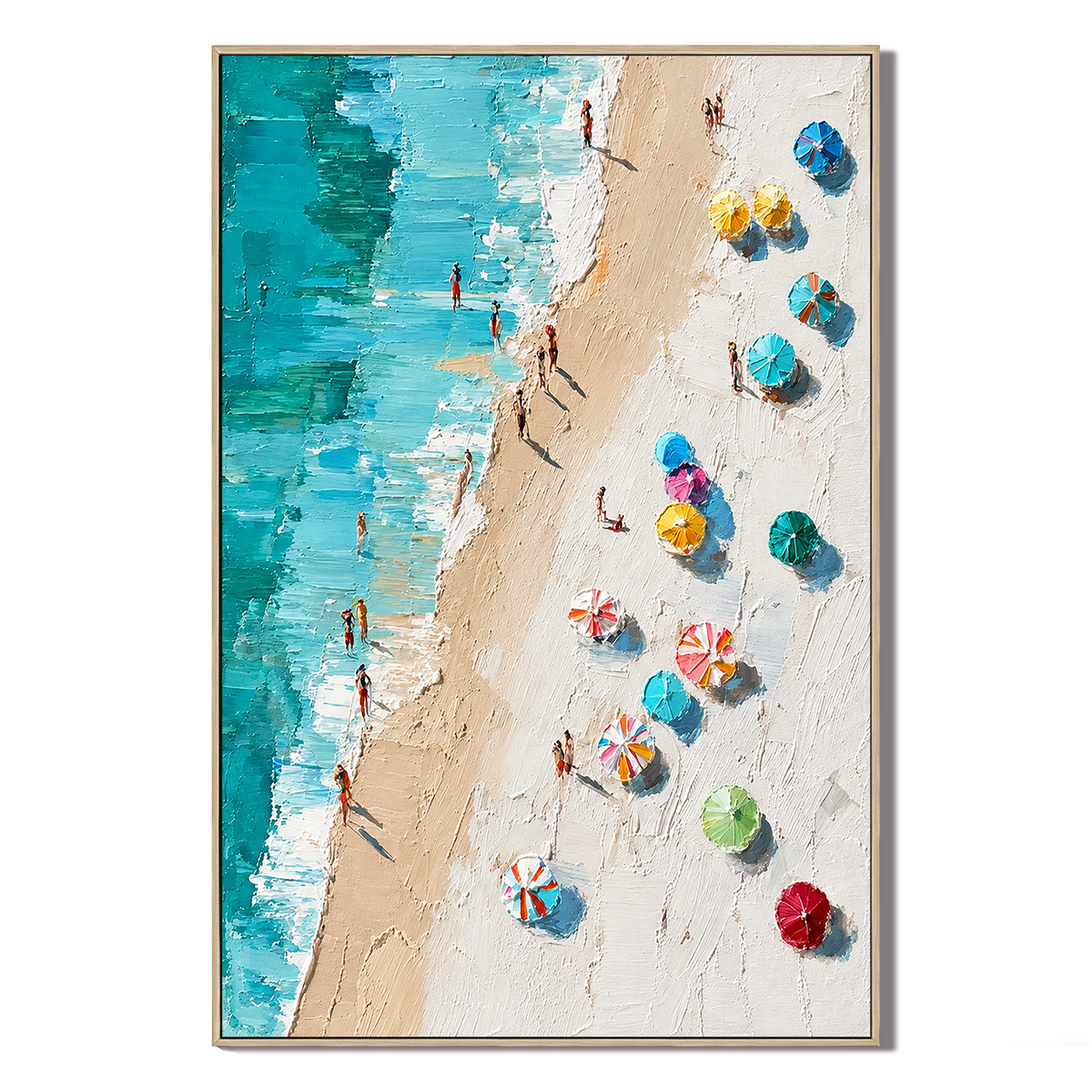 "Azure Haven" – Aerial Beach Parasol Impressionist Textured Oil Painting