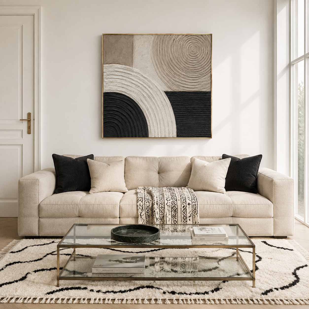 "Whispers of Cycles" – Wabi-Sabi Beige & Charcoal Textured Acrylic Painting