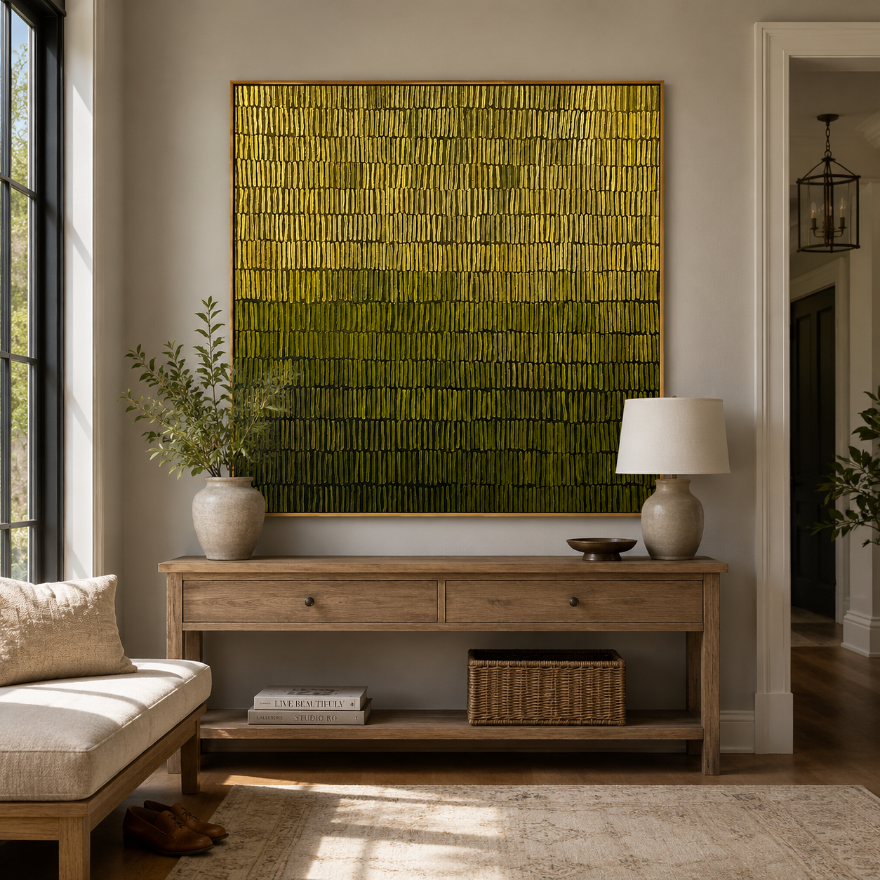 "Moss Rhythm" – Olive Green Textured Pattern Painting