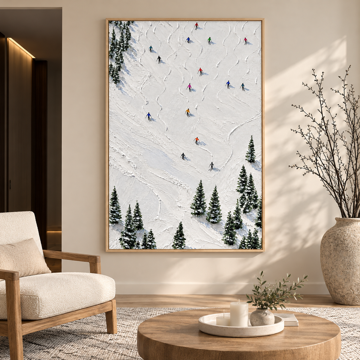 "Alpine Symphony" – Textured Impasto Ski Resort Canvas Painting