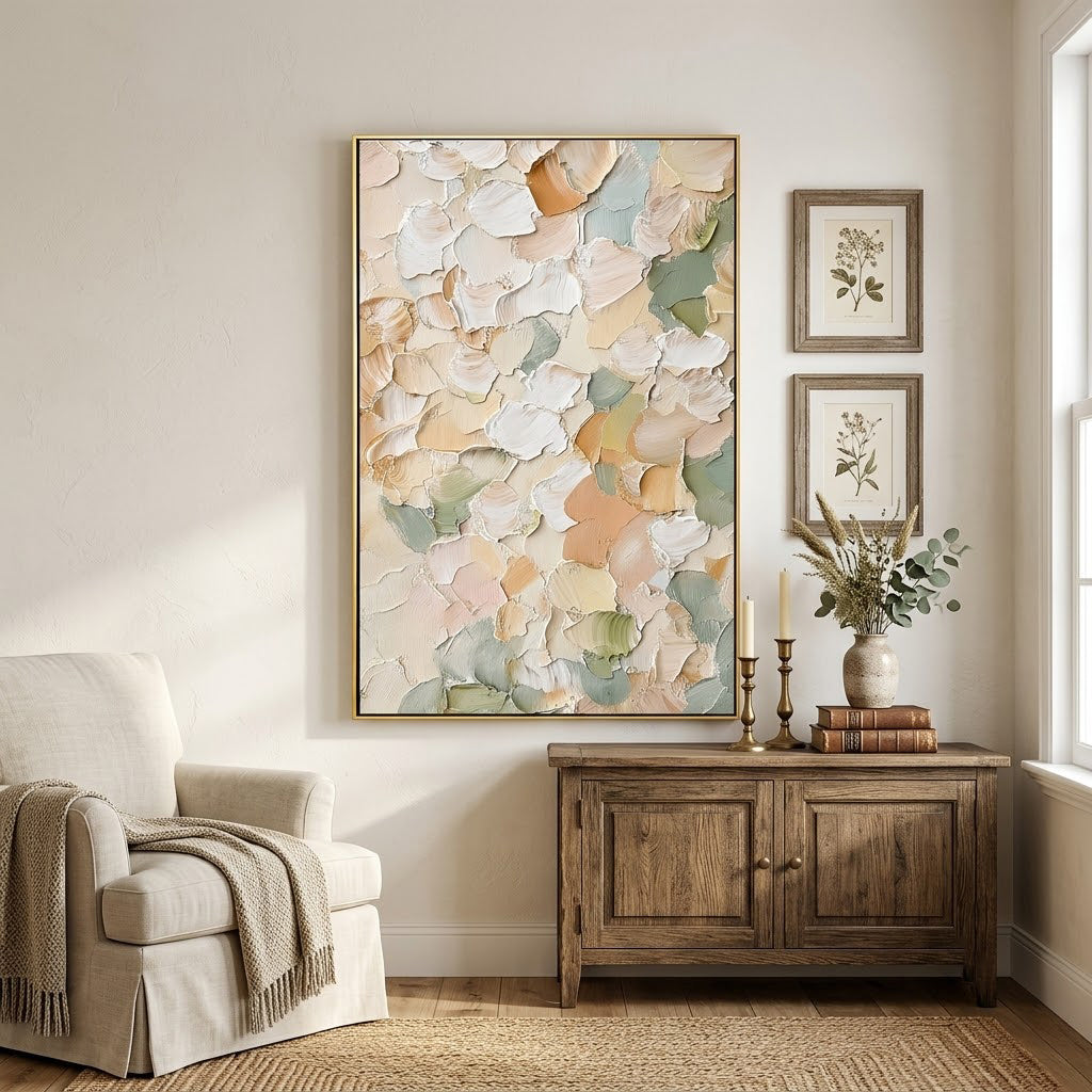 "Soft Petal Reverie" – Pastel Cream Textured Abstract Painting