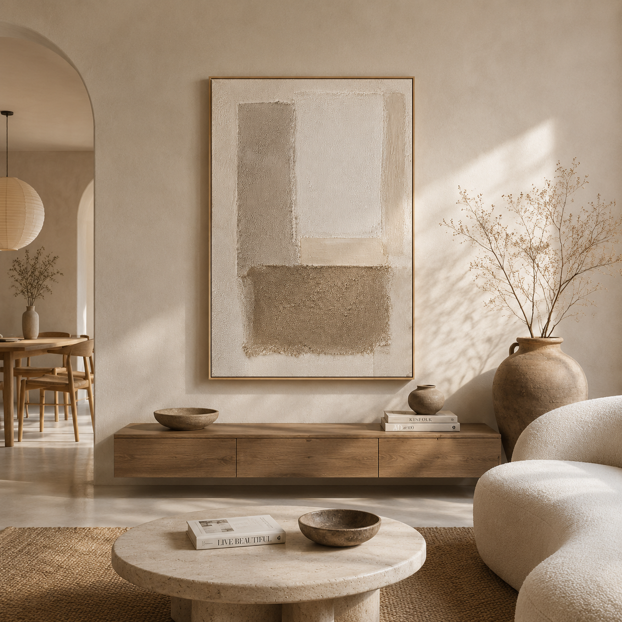 "Tranquil Foundations" – Wabi-Sabi Earth Tone Geometric Relief Painting