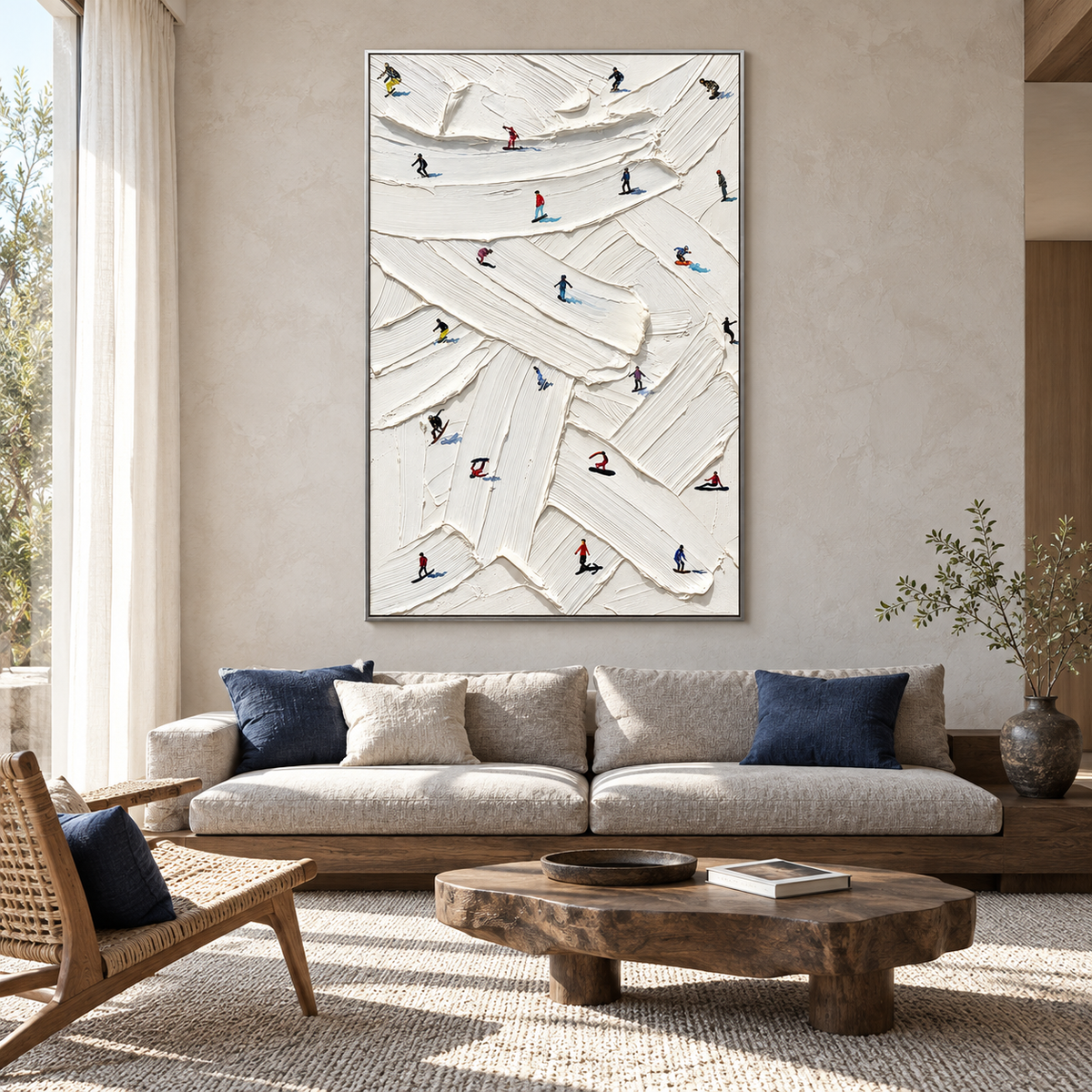 "Frozen Dynamics" – Abstract Impasto Skiers Canvas Painting