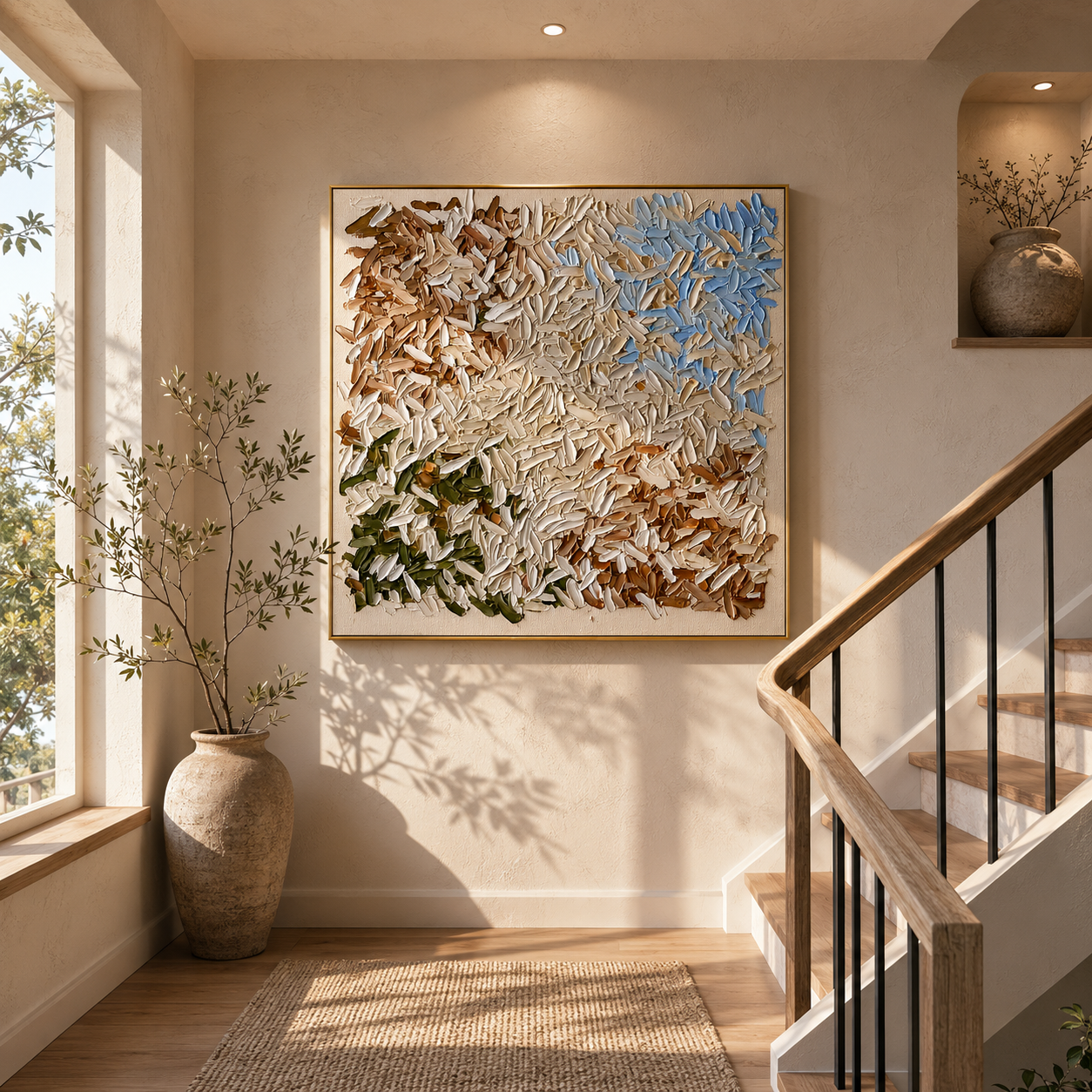 "Petal Harmony" – Cream Floral Textured Abstract Painting