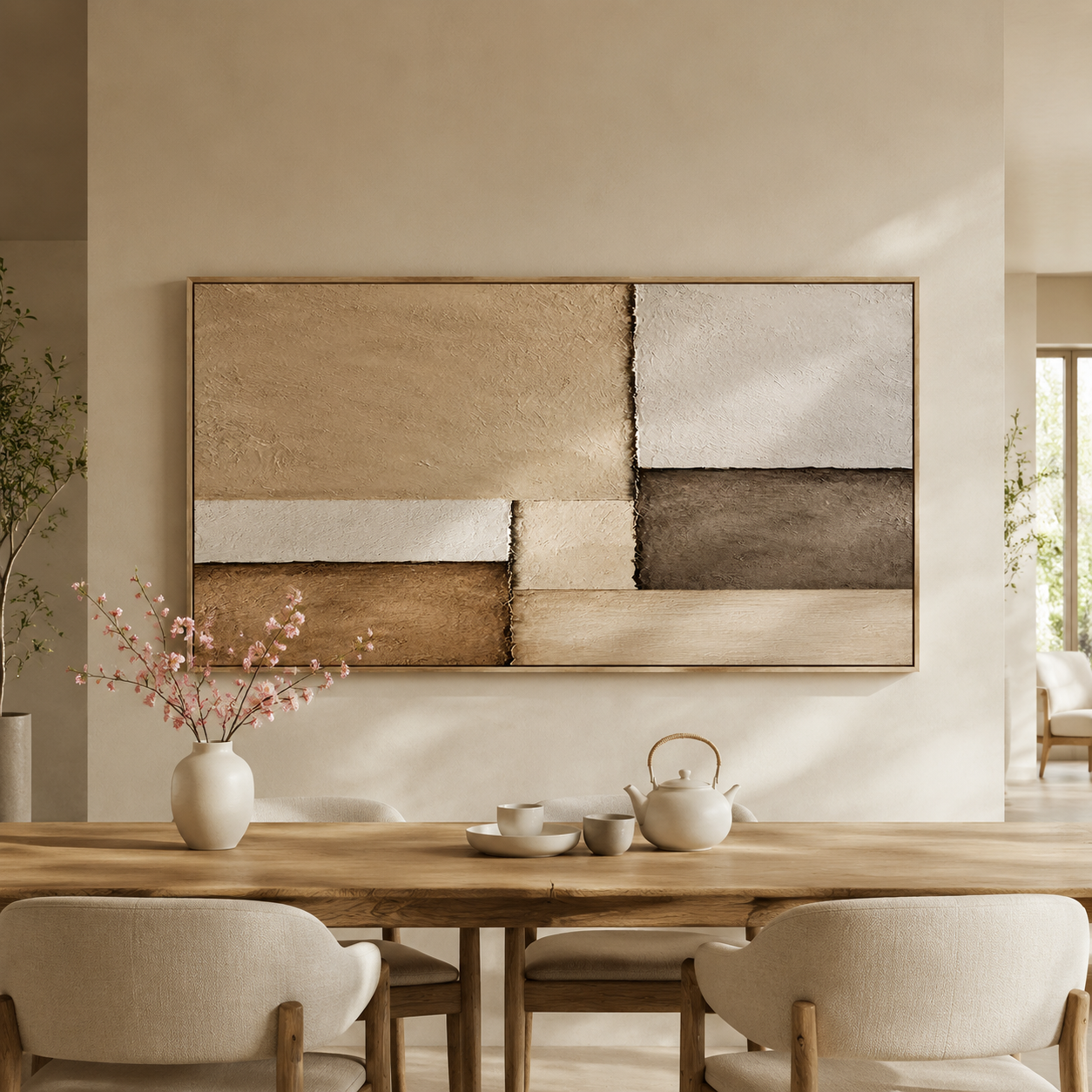 "Terra Fragments" – Wabi-Sabi Earth Tone Geometric Relief Painting