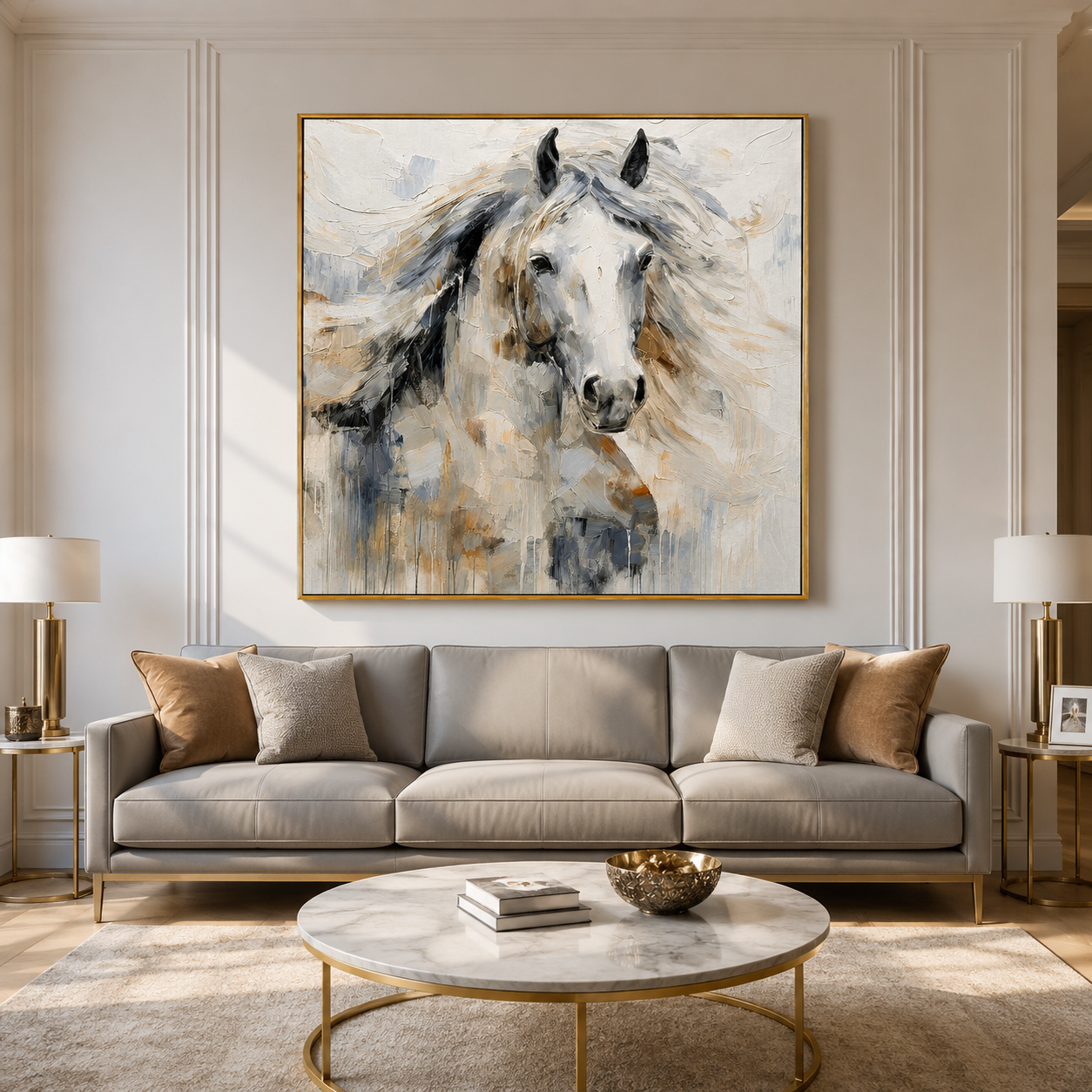 "Noble Spirit" – White Horse Textured Oil Painting