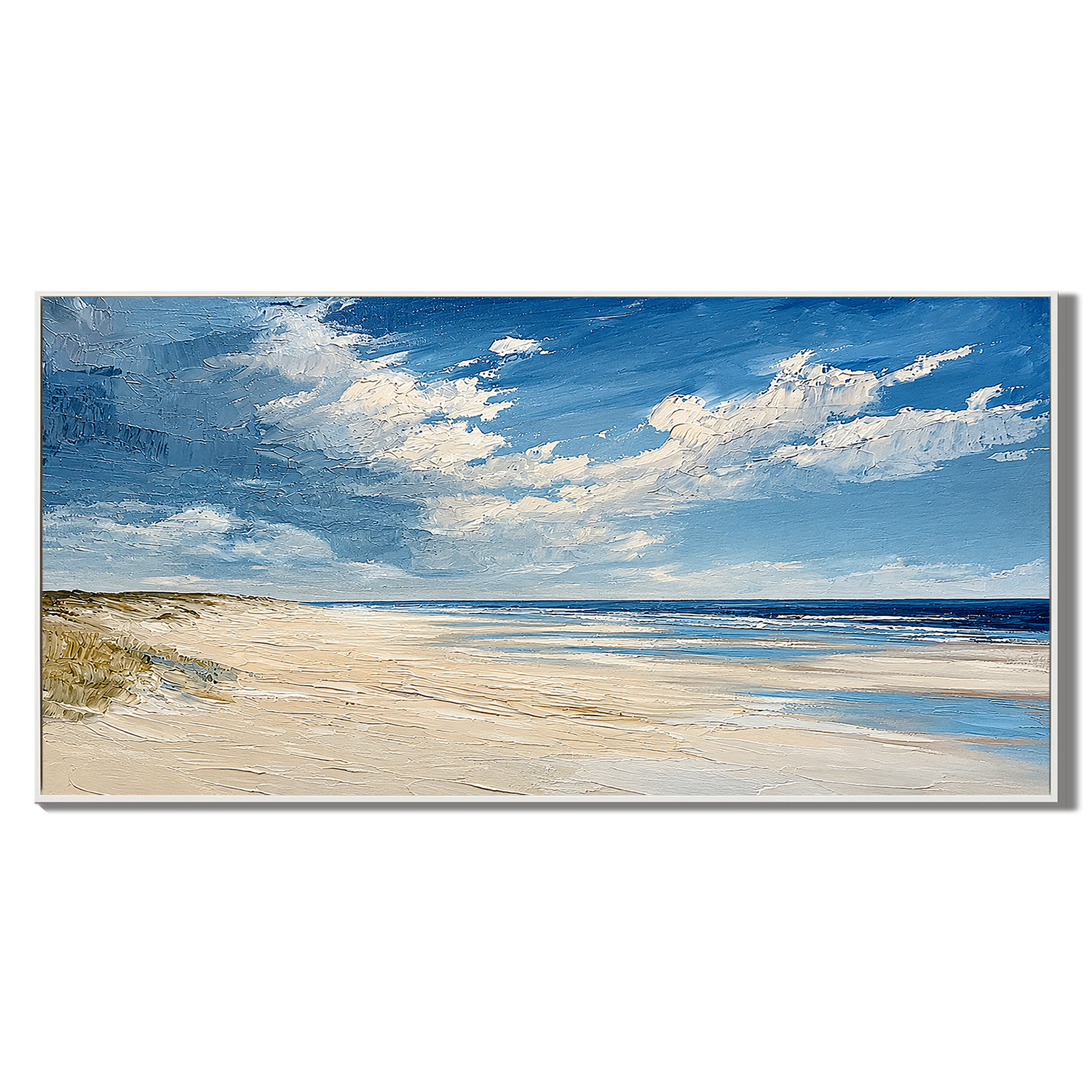 “Coastal Serenity” – Blue Sky Beach Landscape Oil Painting