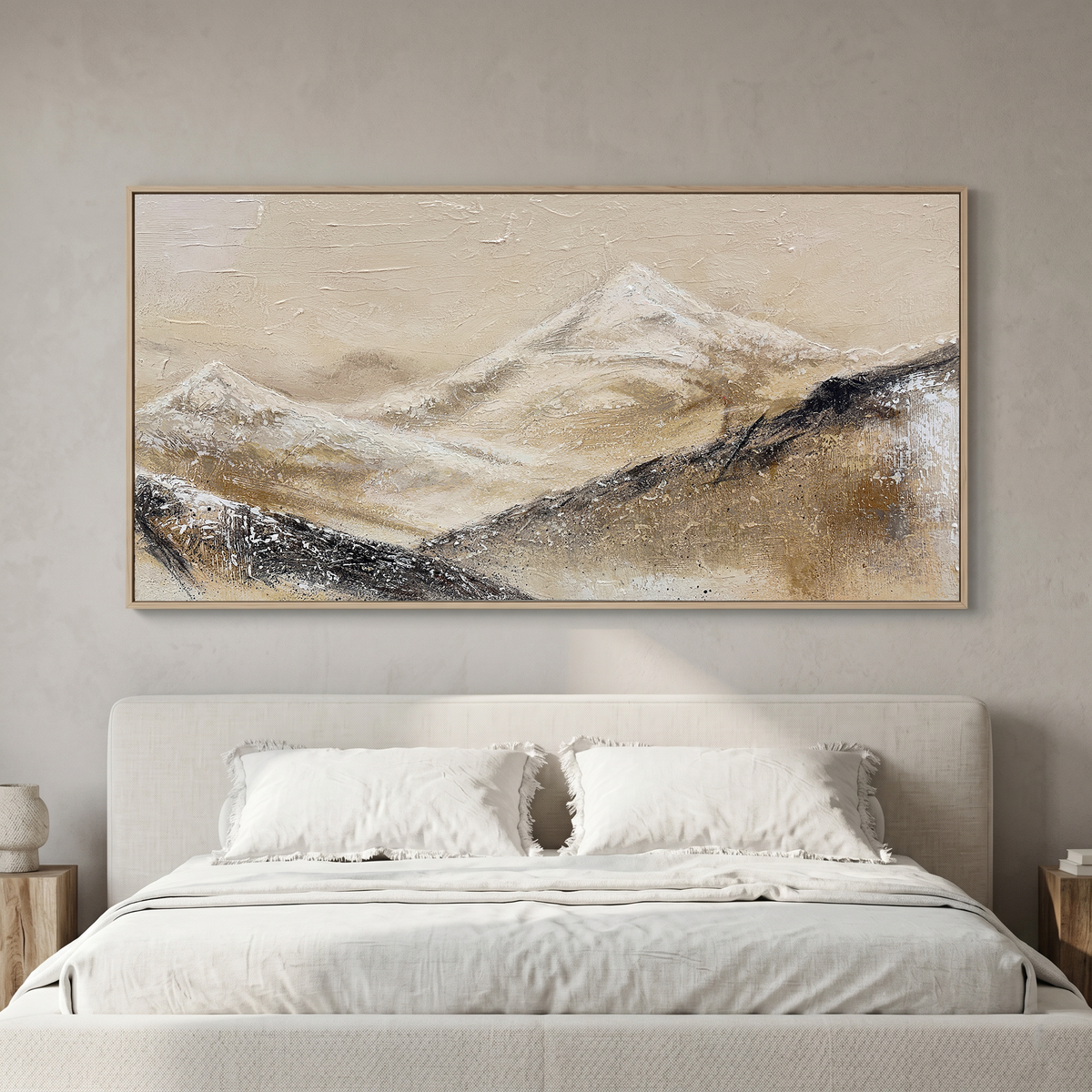 “Silent Mountain Trace” – Wabi-Sabi Beige Abstract Landscape Hand-Painted Canvas Art