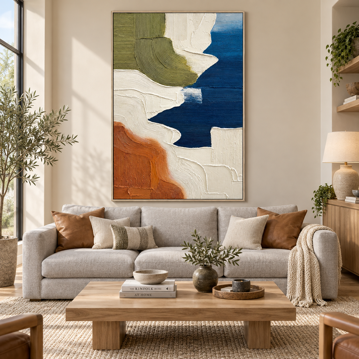 "Tidal Terrains" – Blue Terracotta Textured Abstract Painting